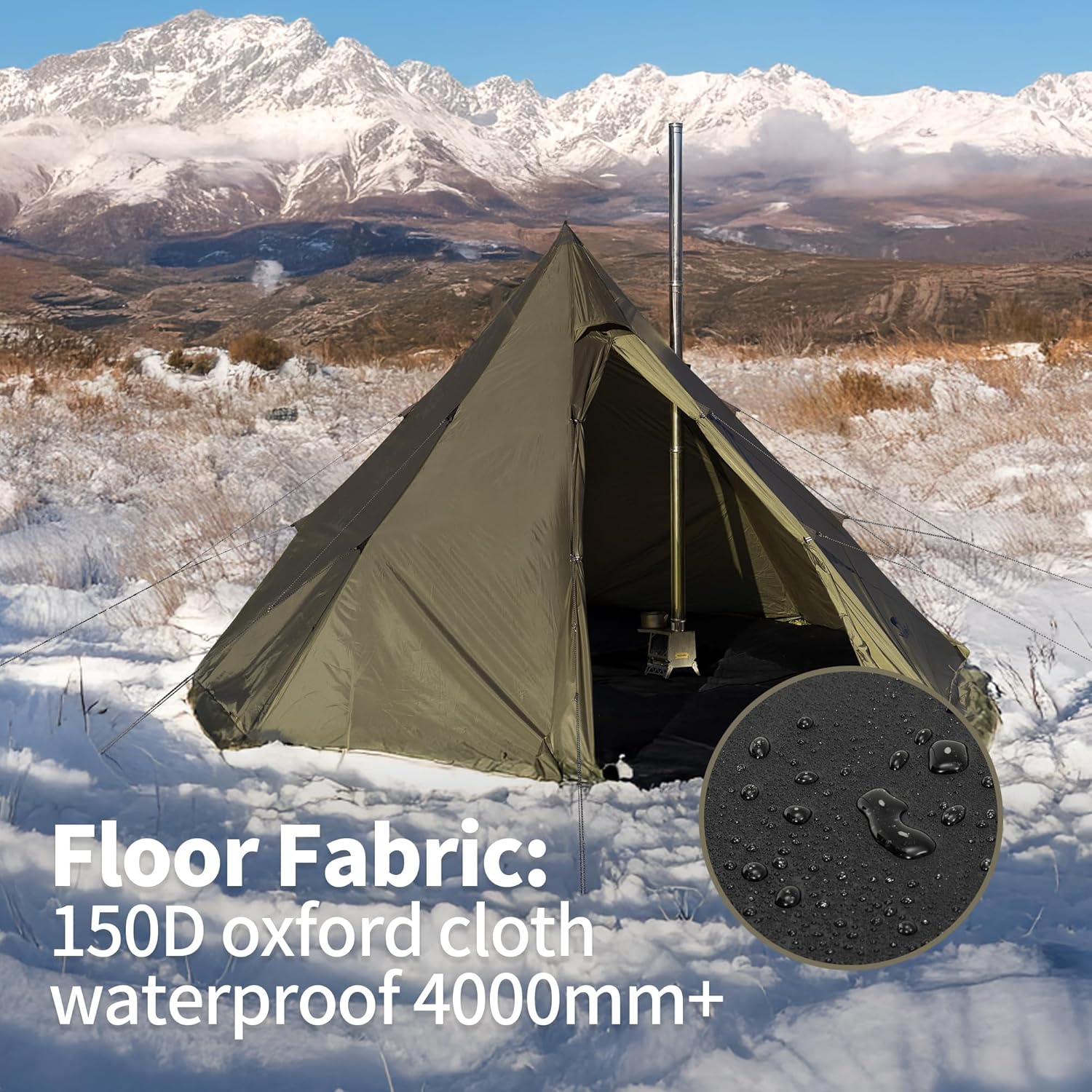Naturehike Ranch Fire Teepee Tent, Cold Weather Winter Hot Tent with Stove Jack, 4-6 Person Waterproof Windproof 4 Season Tents for Camping