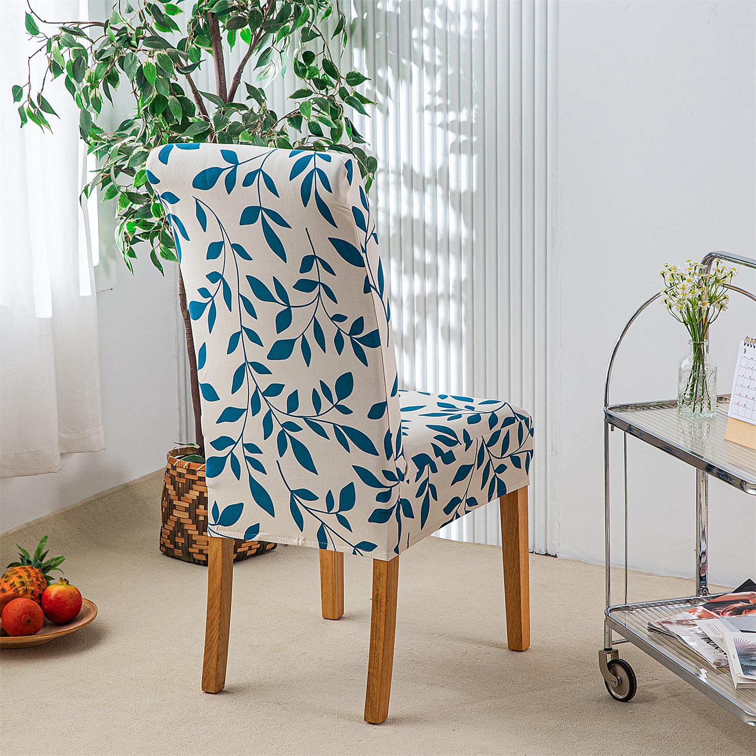 HZDHCLH Chair Covers Slipcovers 4/6 PCs Stretch Removable Washable Short Dining Chair Protector Cover Seat for Hotel,Dining Room,Ceremony (Blue leaf,6 PCS) - Image 4