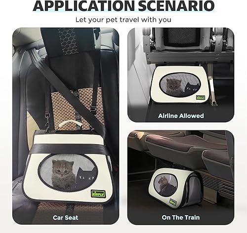 Miniatura 49 de Transportador de gatos para 2 gatos/gatitos, transportador de mascotas para gatos, cachorros, perros pequeños y conejos, bolsa de viaje plegable