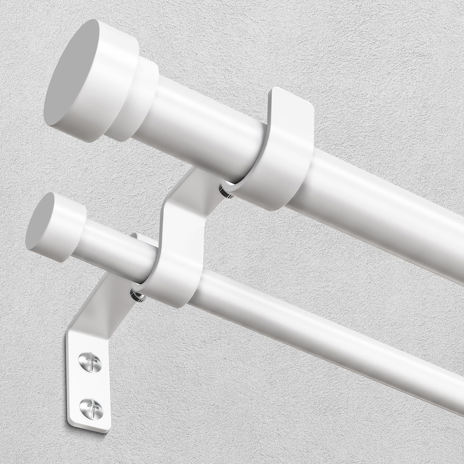 Wolistsa 36-124 Inch Double Curtain Rod, White Modern Heavy Duty Dual Rods
