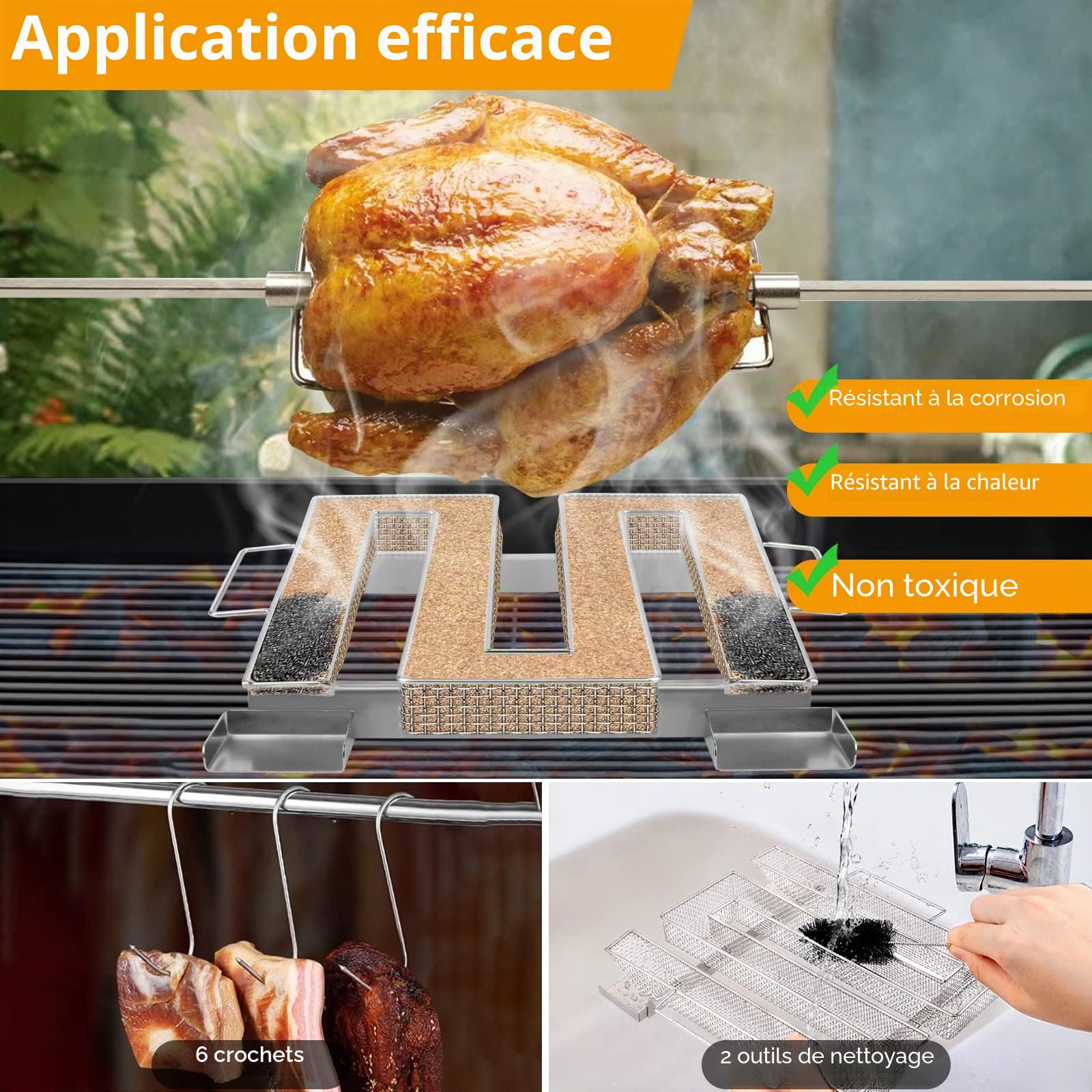 mizikuu Générateur de fumée froide avec poignée en acier inoxydable avec 6 crochets à viande + 2 brosses de nettoyage pour barbecue, fumoir à fumer et bien plus encore (22,5 x 21 x 4 cm)