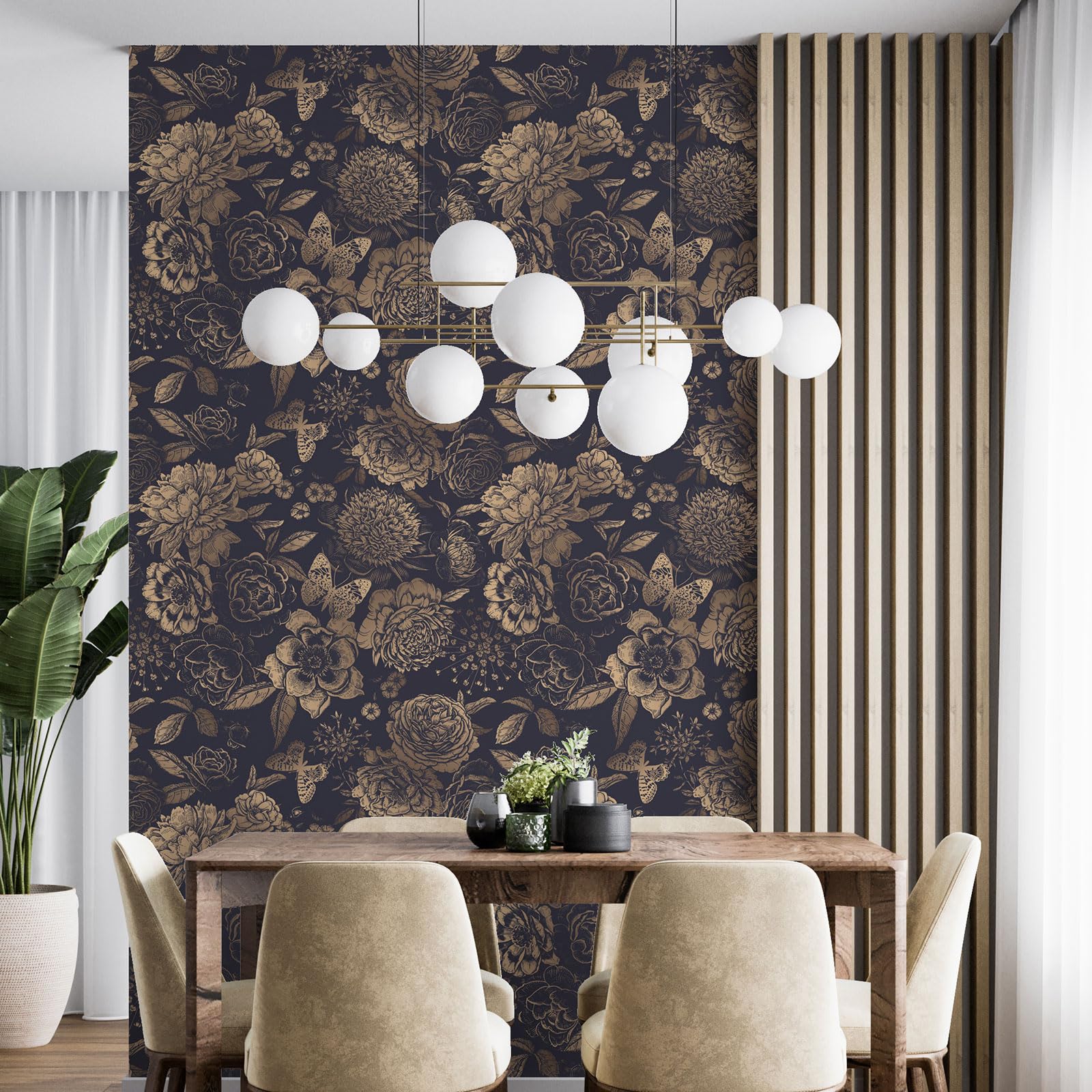 Papier peint fleurs papillons Lumalea de 170gr, l'élégance d'un grand décor mural lessivable