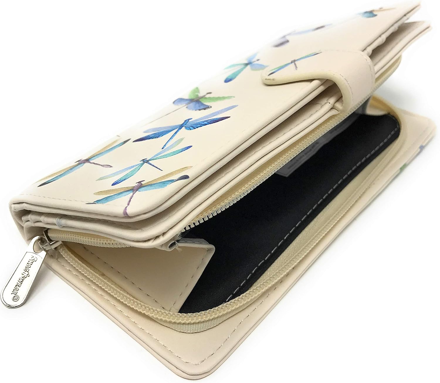 Shag Wear Dragonflies Large Wallet Vegan Faux Leather Nature Design Clutch with Card Slots Bill Compartments ID Window Zippered Coin Pocket 7" Beige - Image 4
