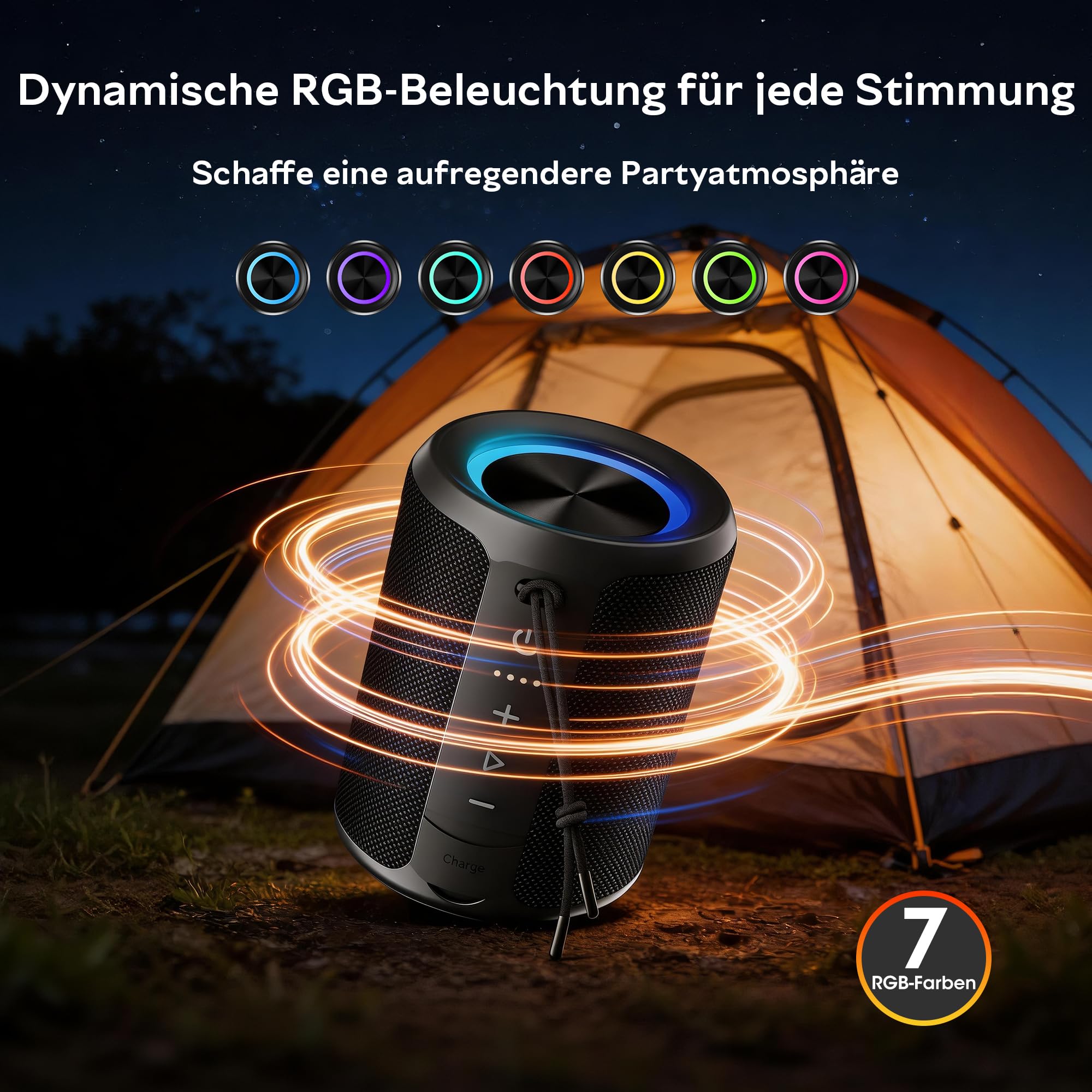 Bluetooth Lautsprecher, Tragbarer Lautsprecher Kabelloser mit IPX7 wasserdicht, Fantastischer Sound, Staub- und stoßfest, 30H Akkulaufzeit, schwimmfähig, für drinnen, draußen, Wandern