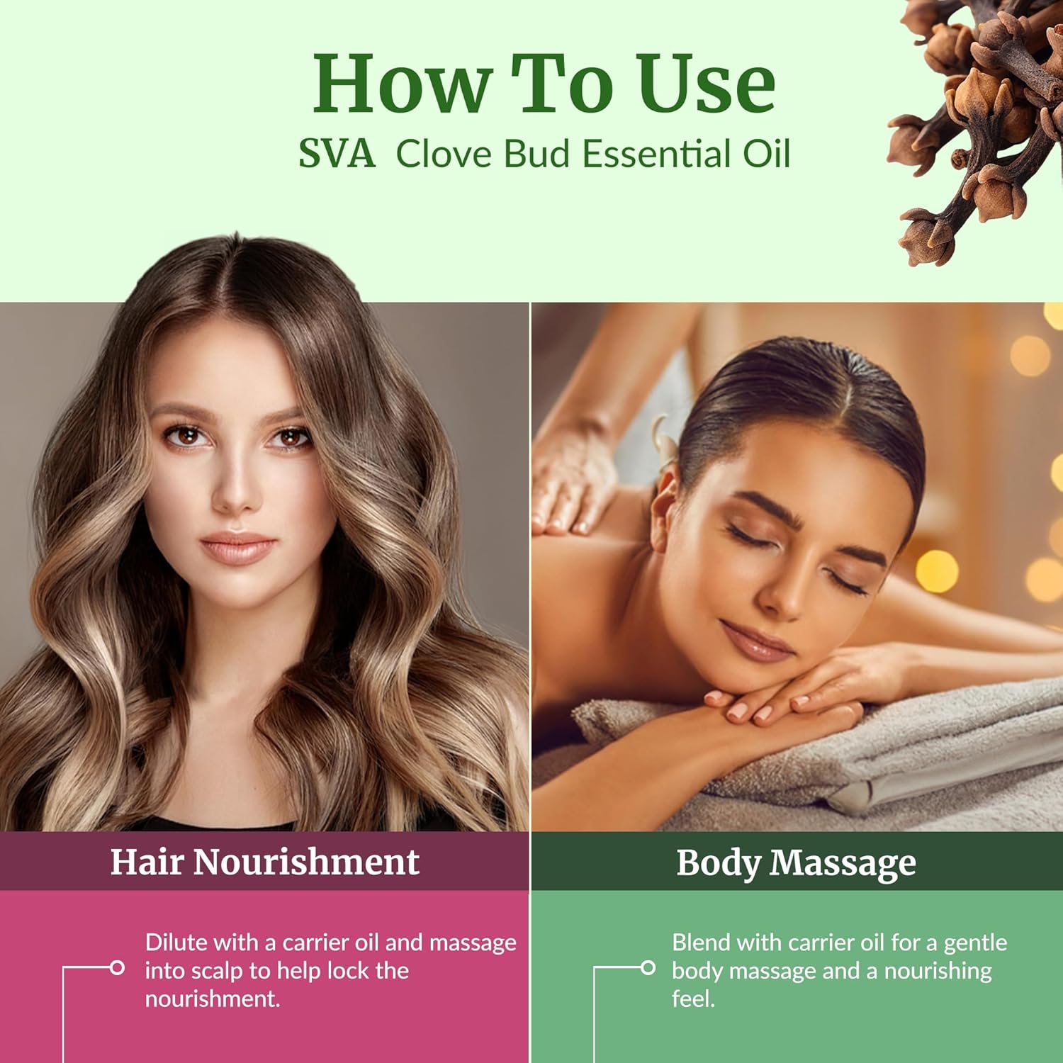 SVA Clove Bud Essential Oil – 32 Fl Oz – 100% Natural Clove Bud Oil - for Diffuser, Hair Care, Face, Skin Care, Aromatherapy, Scalp and Body Massage, Soap and Candle Making