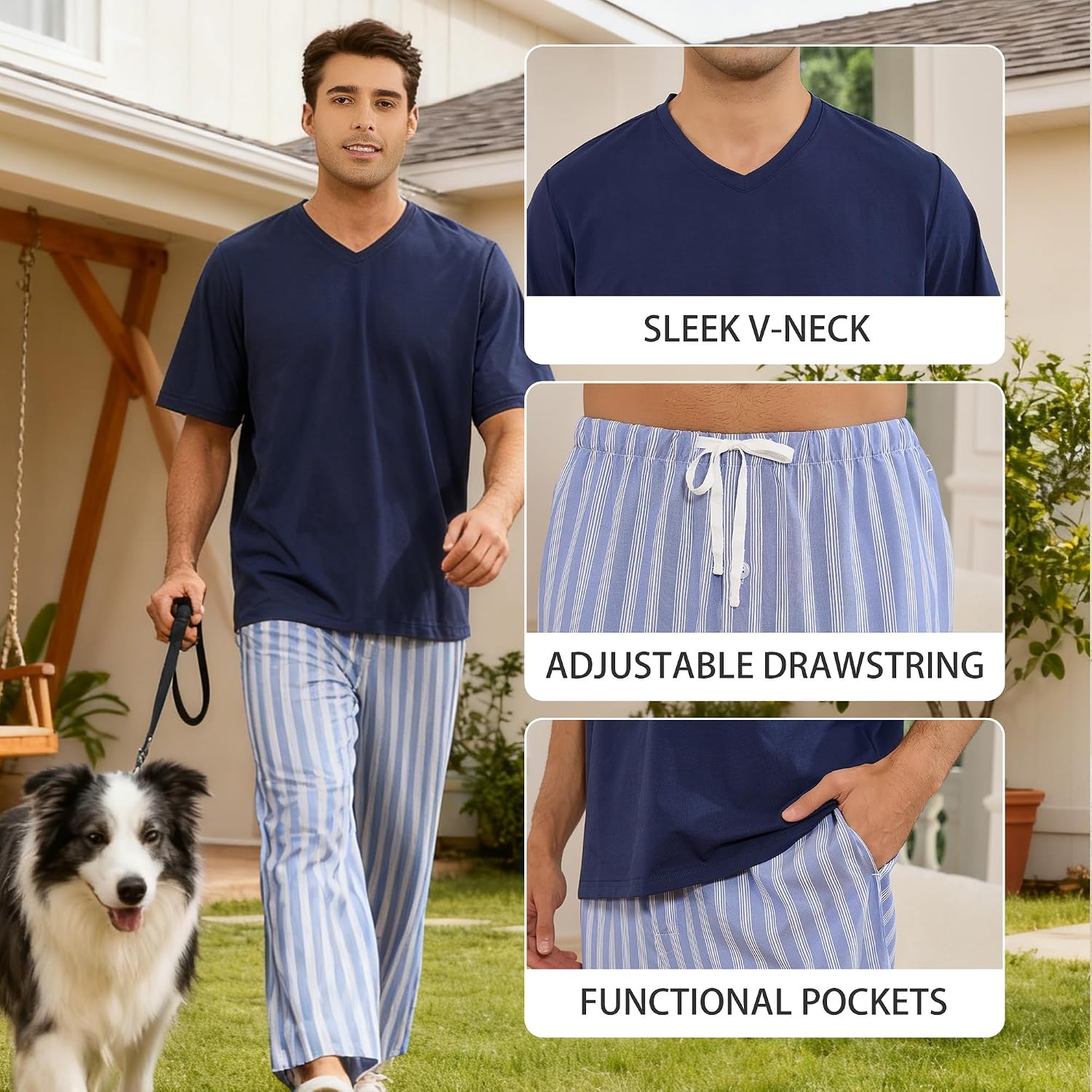 Vulcanodon Mens Pajama Set, Short Sleeve Pajamas, Lightweight Sleepwear