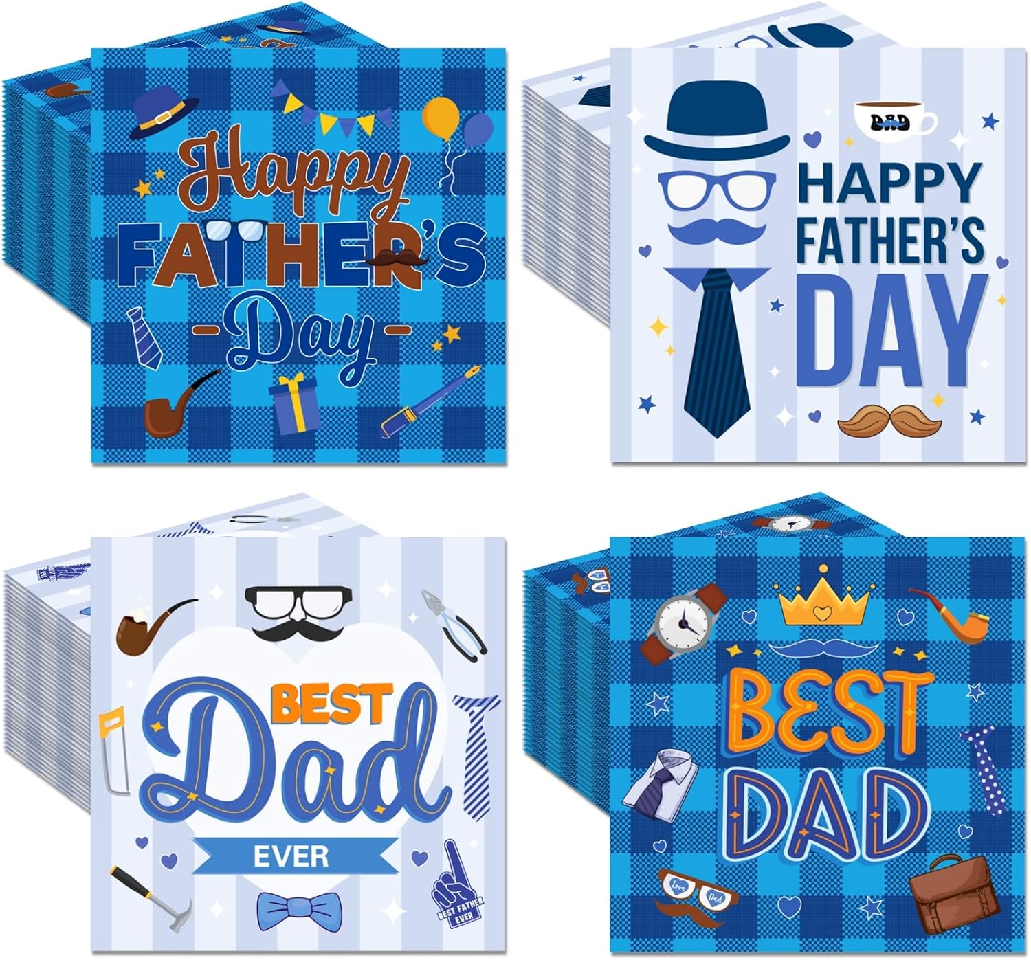 80 Pcs Father's Day Napkins Happy Father's Day Disposable Paper Napkin Fathers Day Party Decorative Hand Towel for Birthday Fathers Day Party Decorations, 6.3" x 6.3"