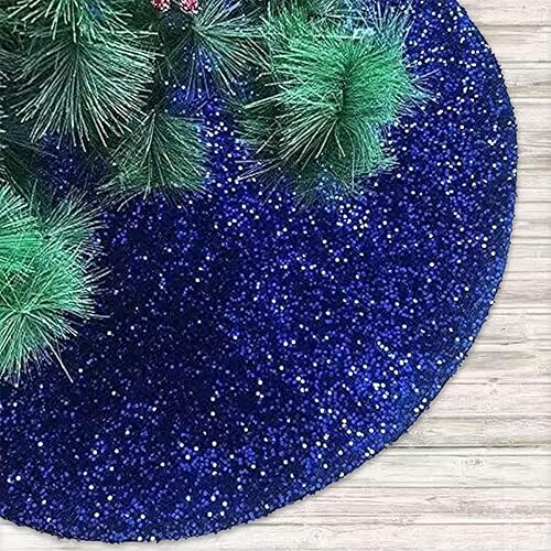 FUHSY Falda metálica de árbol de Navidad de 36 pulgadas, falda de árbol azul real, falda de árbol de Navidad de secuencia suave con tela brillante,