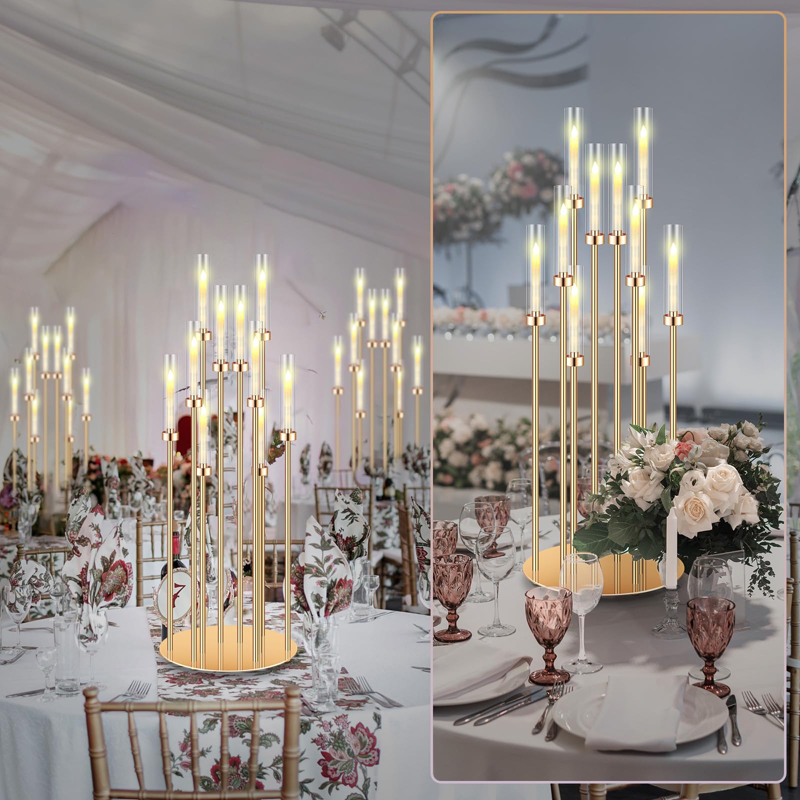 Amazon.com: Tandefio 4 Pcs 10 Arm Wedding Gold Candelabra