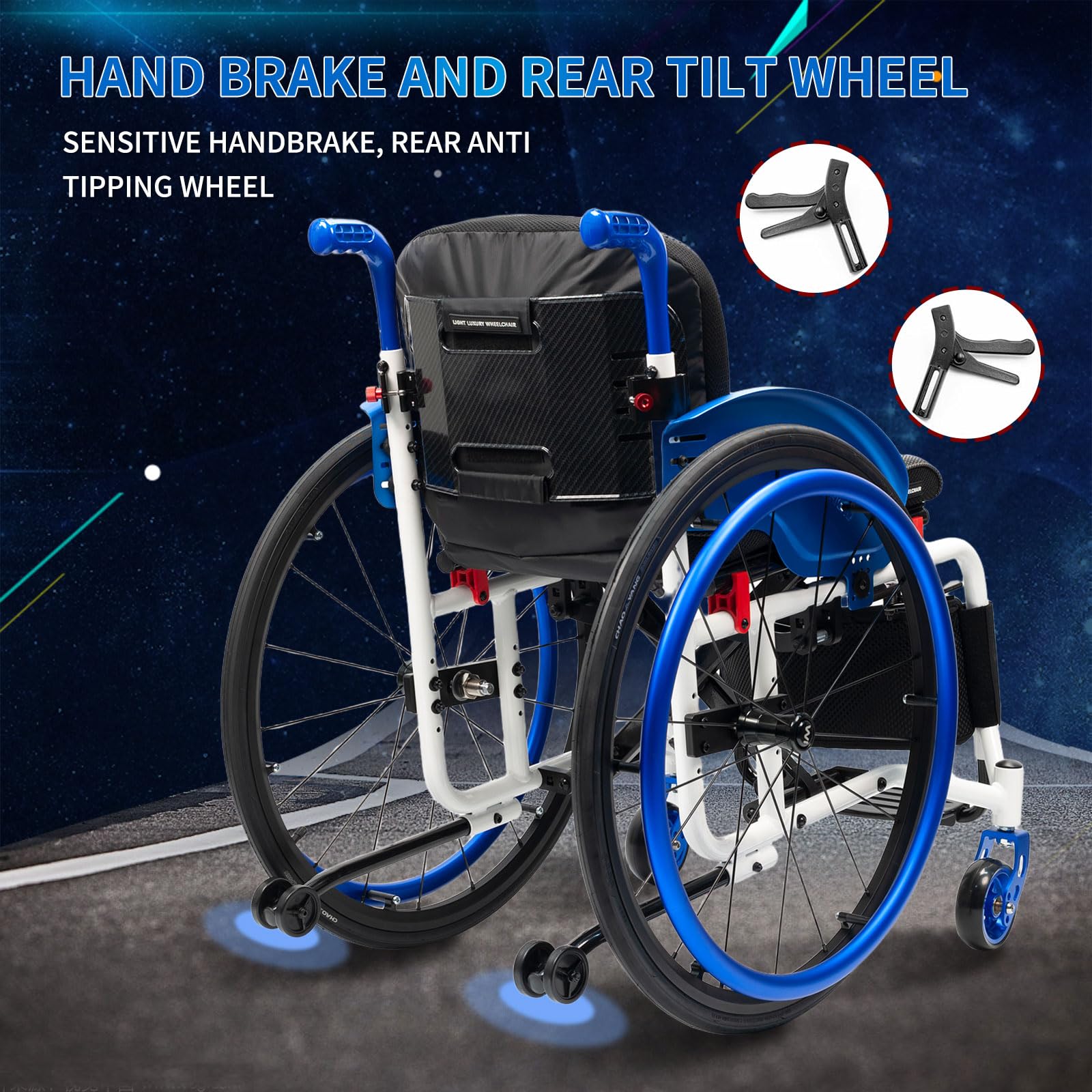 Silla de ruedas deportiva,Plegable,Autopropulsable,Antivuelco,silla De Ruedas Plegable De Aluminio,silla De Ruedas Deportiva Ultraligera Todo Terreno,Para mayores,minusválidos(15.7in seat width)