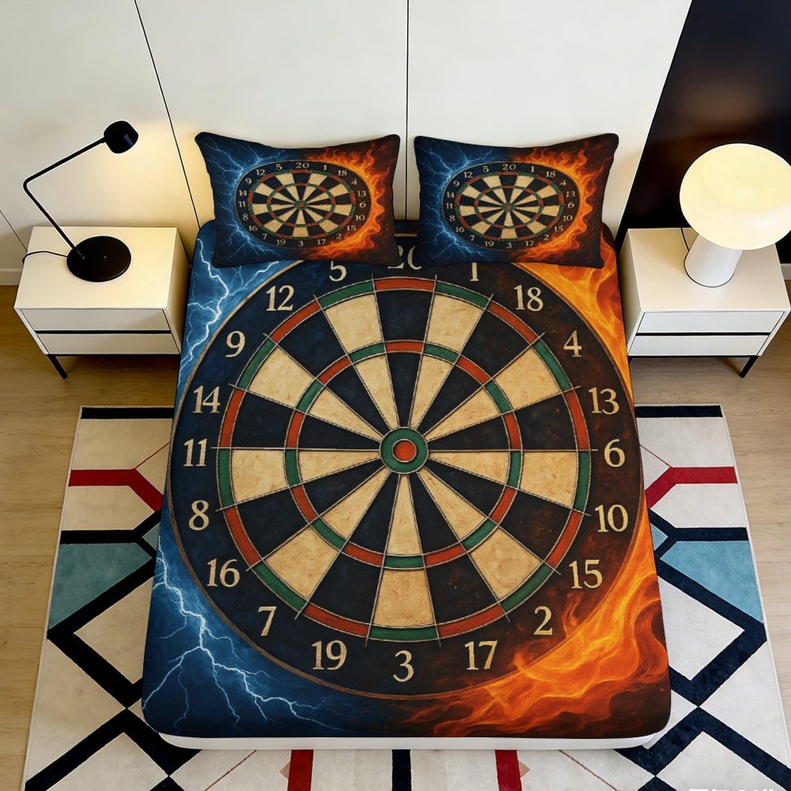 3D Printed Dartboard Design Fitted Sheet Microfiber Soft Breathable Fire and Lightning Bed Cover for Bedroom Dormitory Guest Room Mattress Protection 120x200x25cm