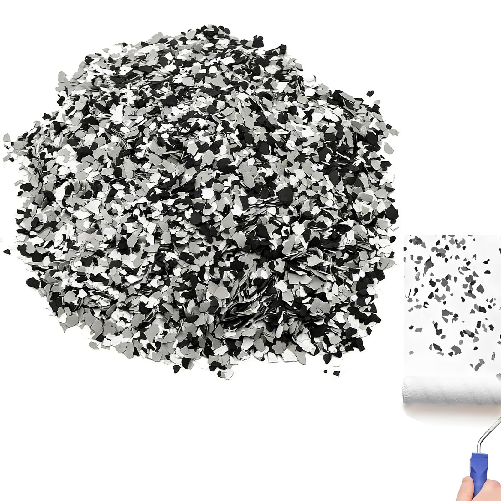 Fiocchi Decorativi Color Cemento 500 g, Scaglie per Pavimenti e Pareti con Rivestimento Epossidico, Granuli 1-3 mm in Bianco Nero e Grigio, per Garage Soggiorno Camera Progetti DIY Interni ed Esterni