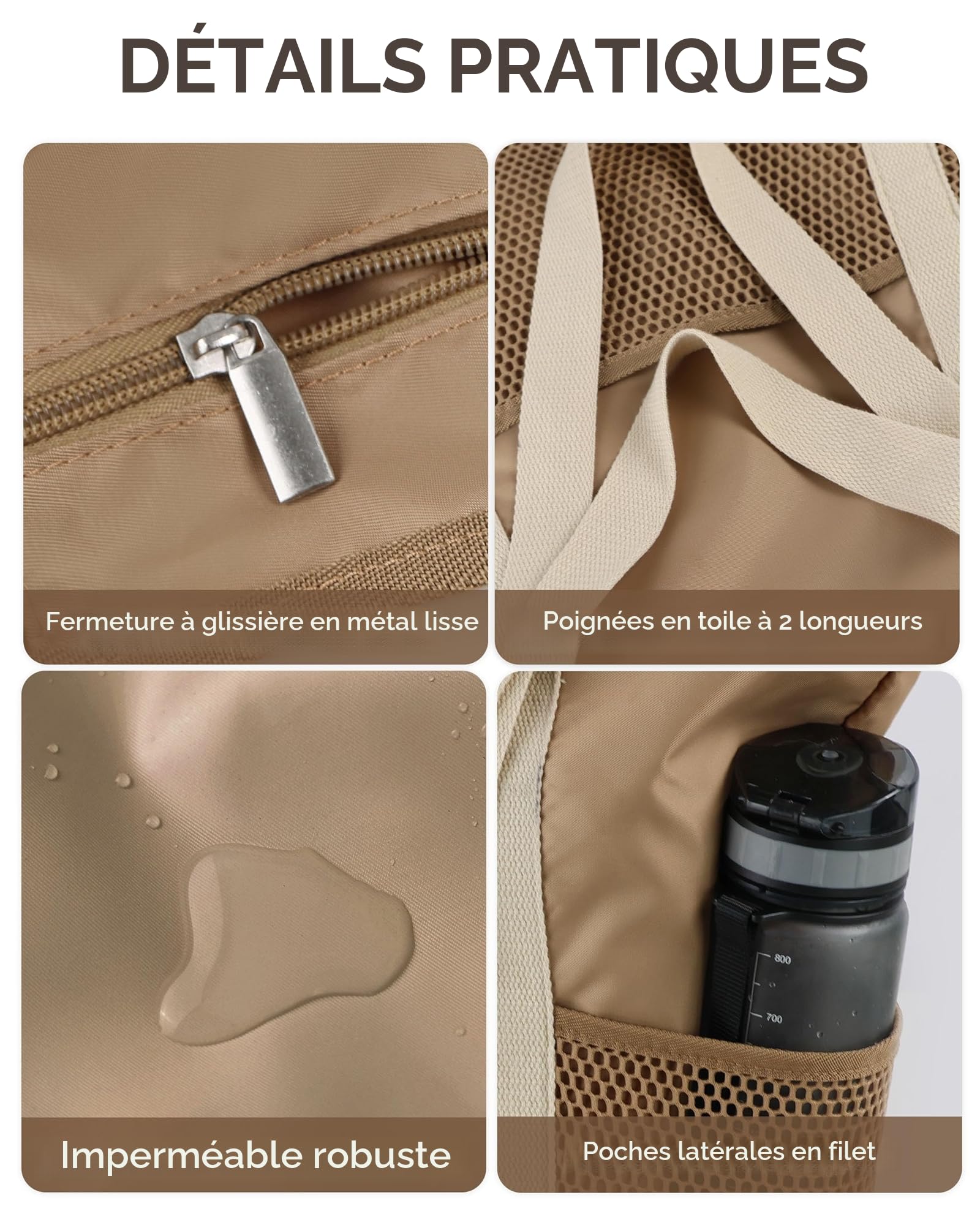 HOMESPON Sac de Plage Imperméable pour Femme Homme Famille Grand Sac Cabas avec Poches Multiples et Fermeture Éclair Idéal pour Plage Piscine Voyage Sport Shopping