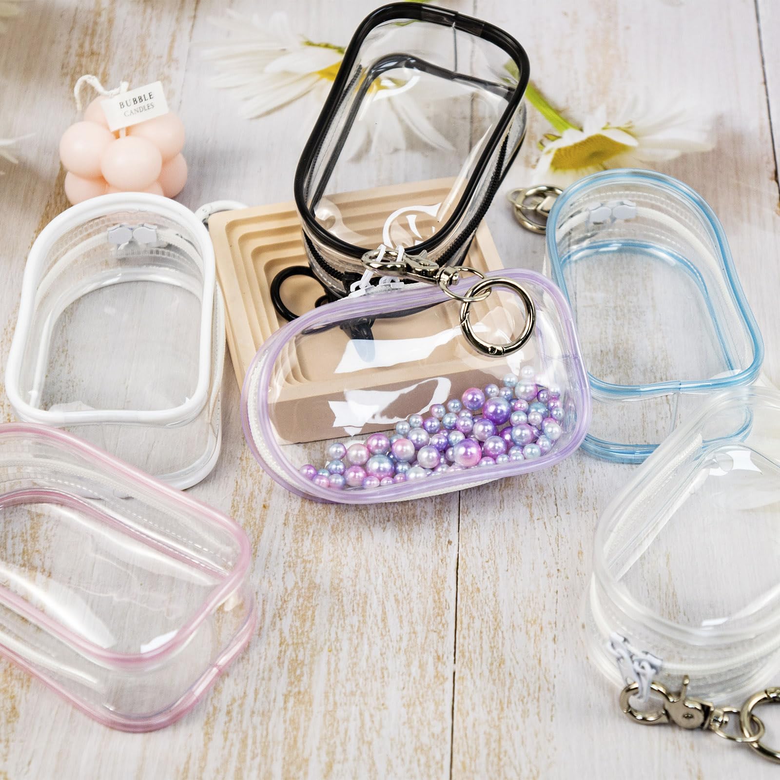 6 Transparente Figuren-Display-Taschen Mit Schlüsselanhänger – PVC-Aufbewahrung Mit Reißverschluss, Staubdicht, 6 Farben, Für Mini-Figuren & Blindboxen