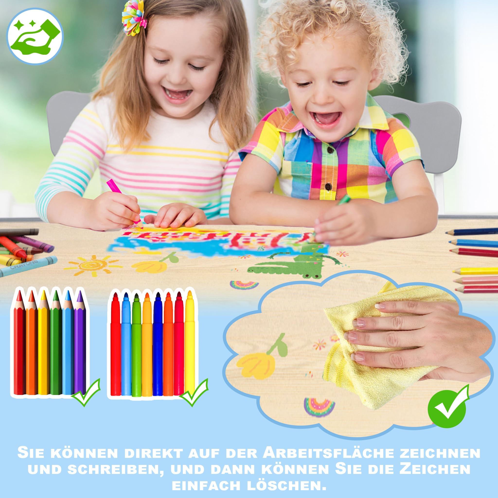 Kindertisch mit 4 Stühlen, Kindersitzgruppe Tisch Stuhl Höhenverstellbar für Kinder 2-10 Jahre