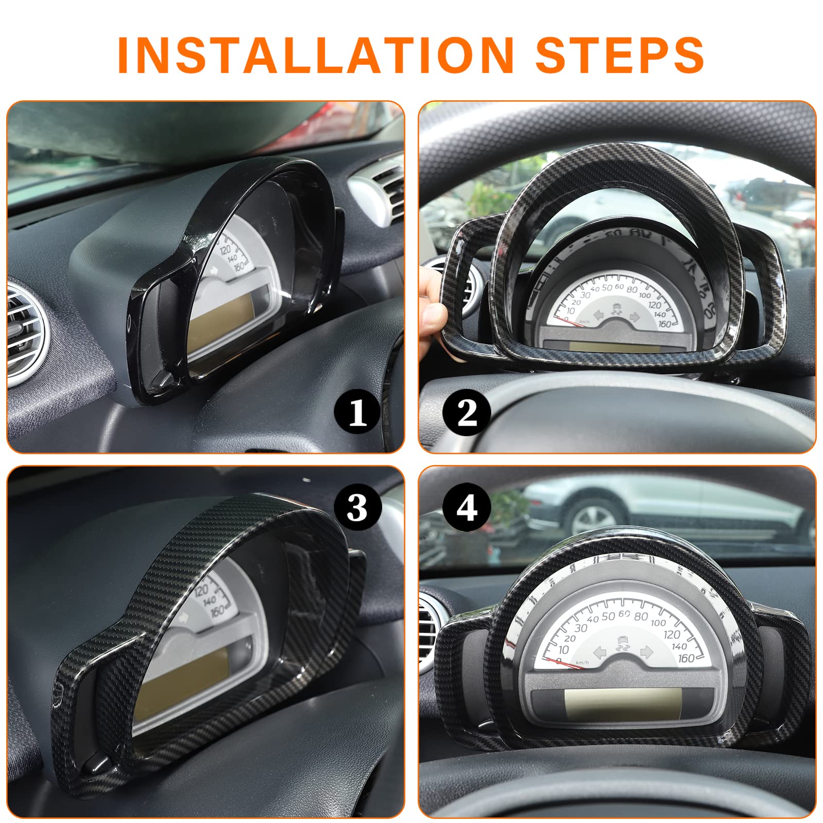 Anello decorativo del telaio del cruscotto in plastica ABS per Smart 451 Fortwo 2009-2015 interni (fibra di carbonio)