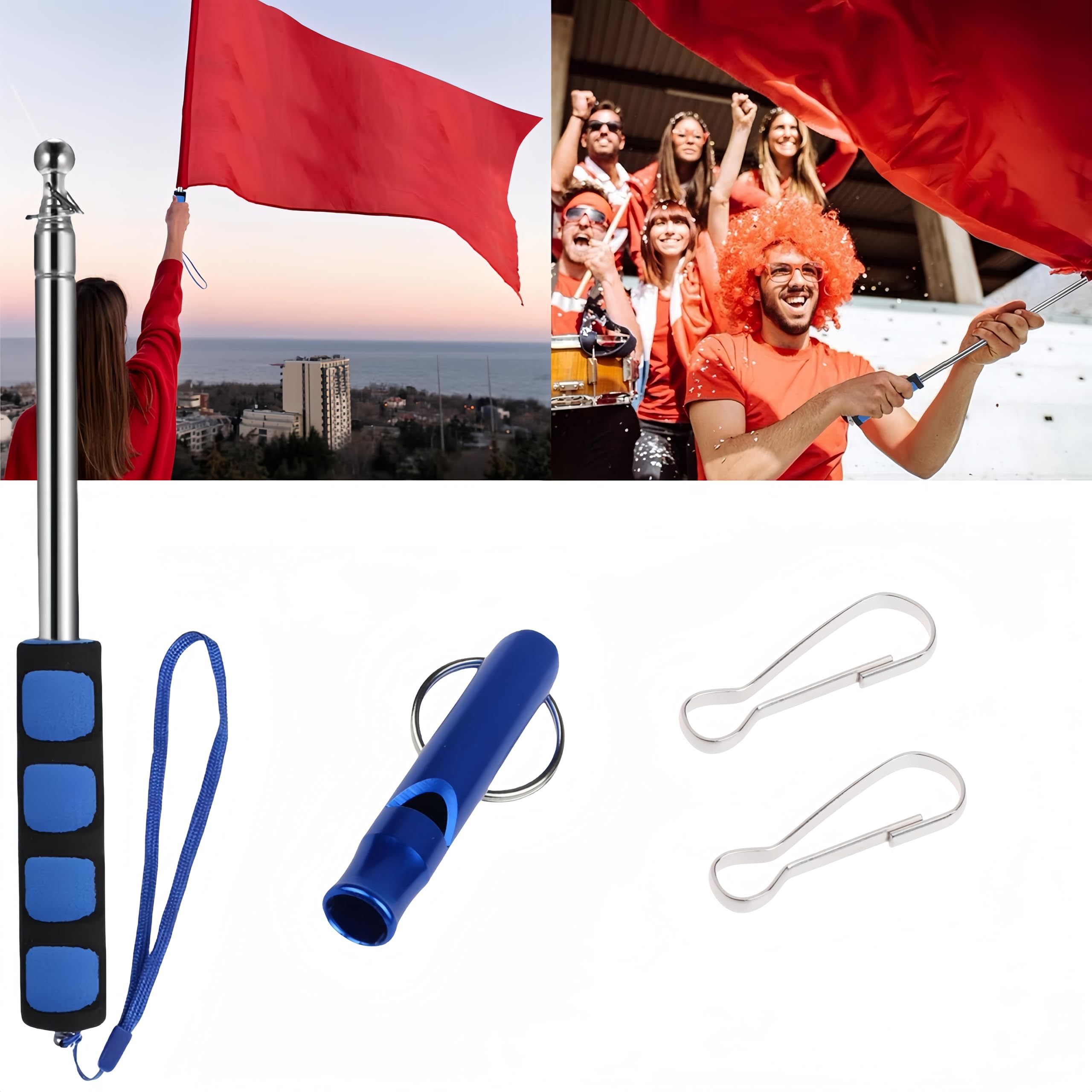 PATIKIL Asta Per Bandiera Telescopica Portatile 1m - Acciaio Inox, 5 Sezioni, Con Clip, Blu, Per Guide E Insegnanti