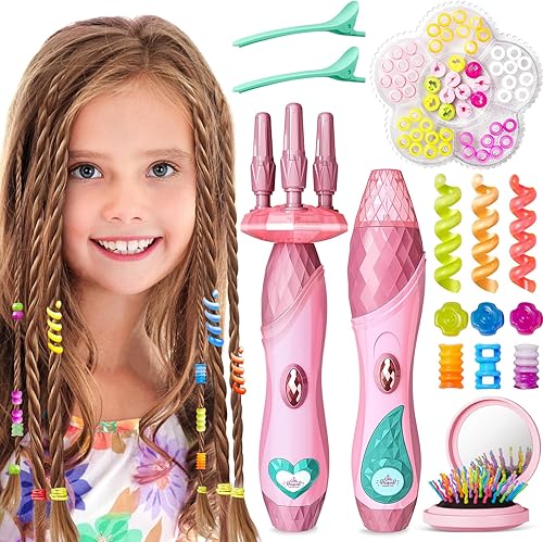 Geyiie Juguetes de peluquería para niños, kit de maquillaje para niñas con cuentas para trenzas de cabello, juguetes de princesa, herramientas de