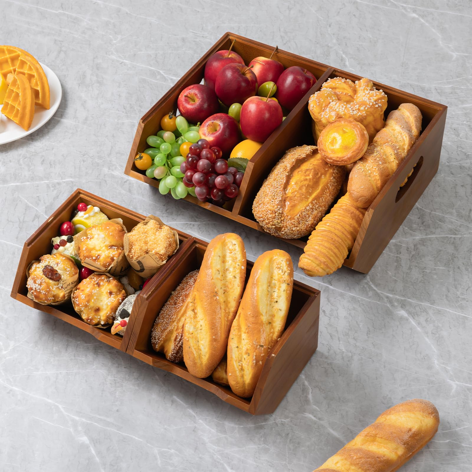 Aquzee Porta Patate, Porta Patate Cipolle Aglio, Set Di 3 Contenitori Impilabili A 2 Strati, Per Cipolle Separabili, Contenitori Cucina Organizer, Porta Pane Da Cucina, In Legno Per Frutta E Verdura
