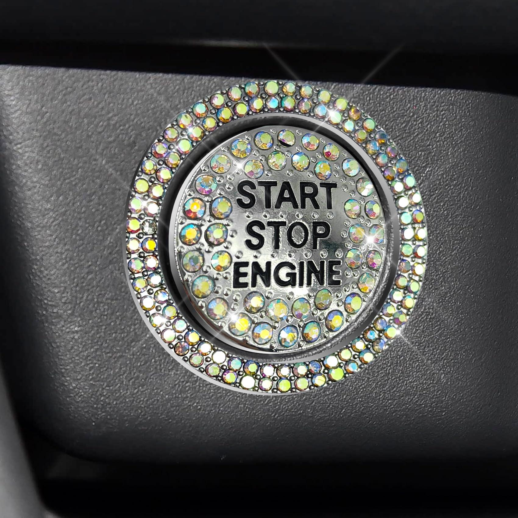 Bling Car Push Start Button Covers, Sparkling Rhinestone Switch Knob Cover, Crystal Engine Start Buttons Ring Cover, One-button Switch Diamond Cover Sticker, Car Accessory for Women (Colorful)
