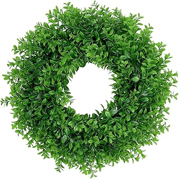 U'Artlines 23.6" Front Door Wreaths Artificial Spring Summer Greenery Hanging Garland for Home Wedding Wall Window Decoration (23.6'' Boxwood,1)