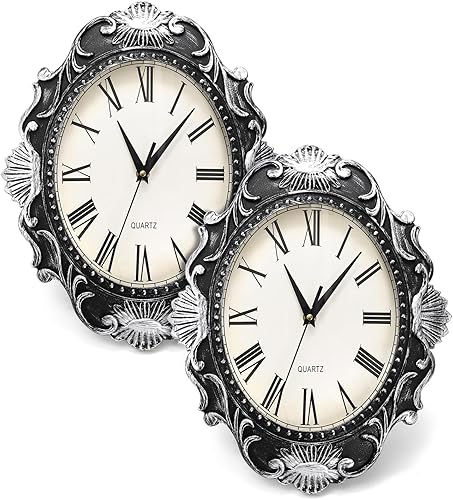 Paquete de 2 relojes de pared retro, reloj de pared ovalado vintage de 14 pulgadas sin tictac para pared, movimiento de cuarzo a pilas, reloj de
