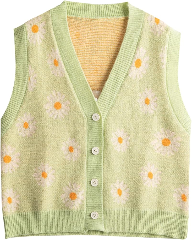 Hyipels Women's Floral Sweater Vest,Sleeveless Cardigan Flower