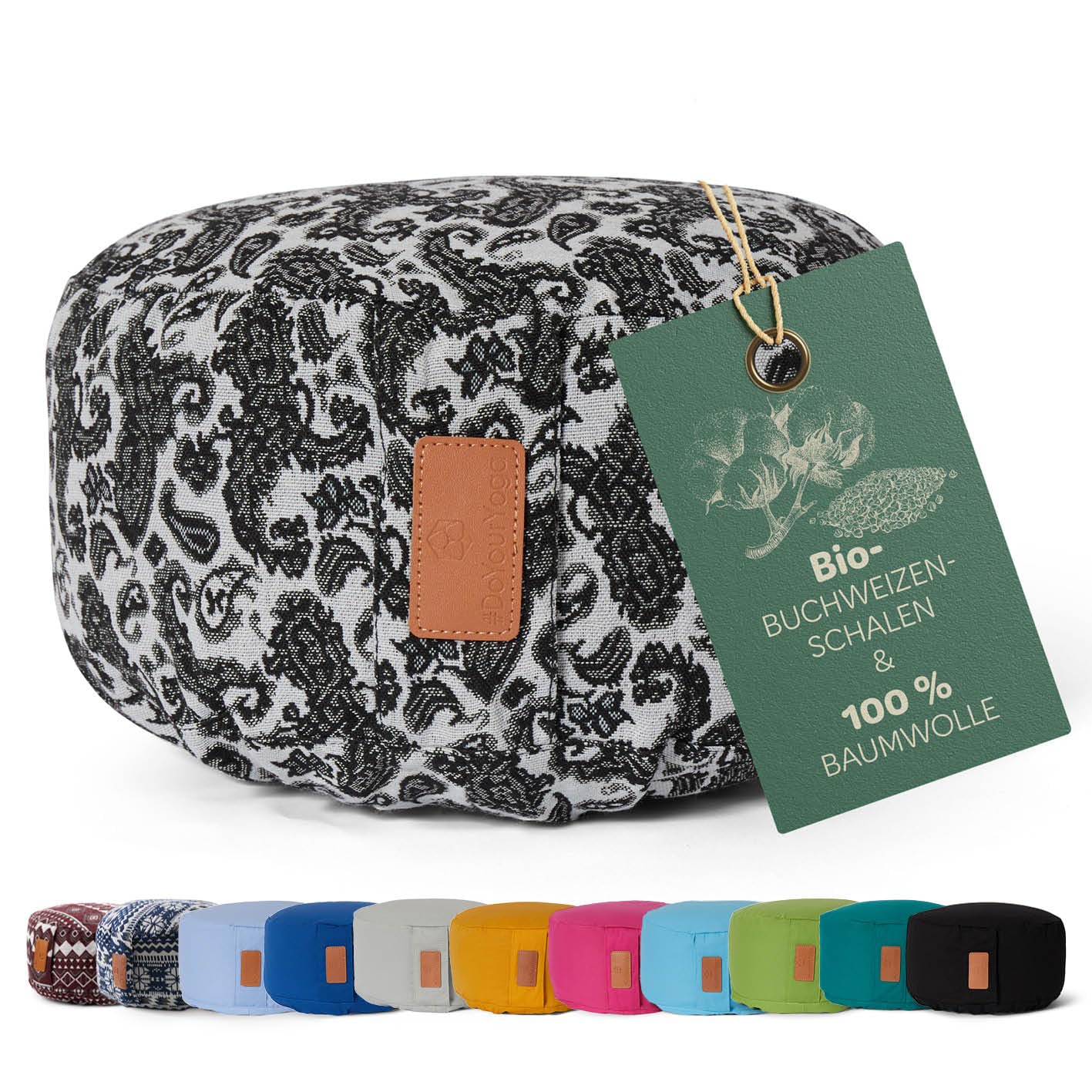 #DoYourYoga rundes Yogabolster - waschbarer Bezug, Bio-Buchweizenschalen (KBA) Füllung, 30 x 15 cm, Yoga Kissen für Yin Yoga & Meditation - Style (3)