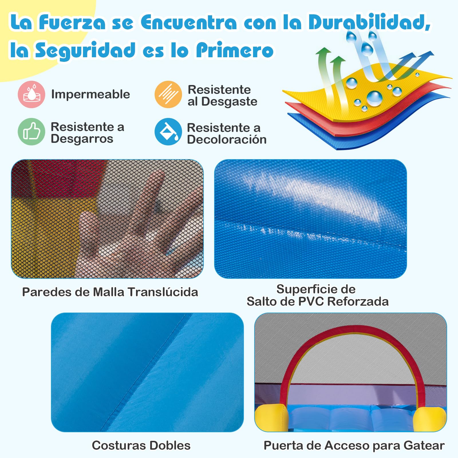 COSTWAY Castillo Hinchable con Tobogán y Aro de Baloncesto para Niños, 370x280x230cm Infantil Juguete para Parque Patio Jardín (con Soplador 550W)