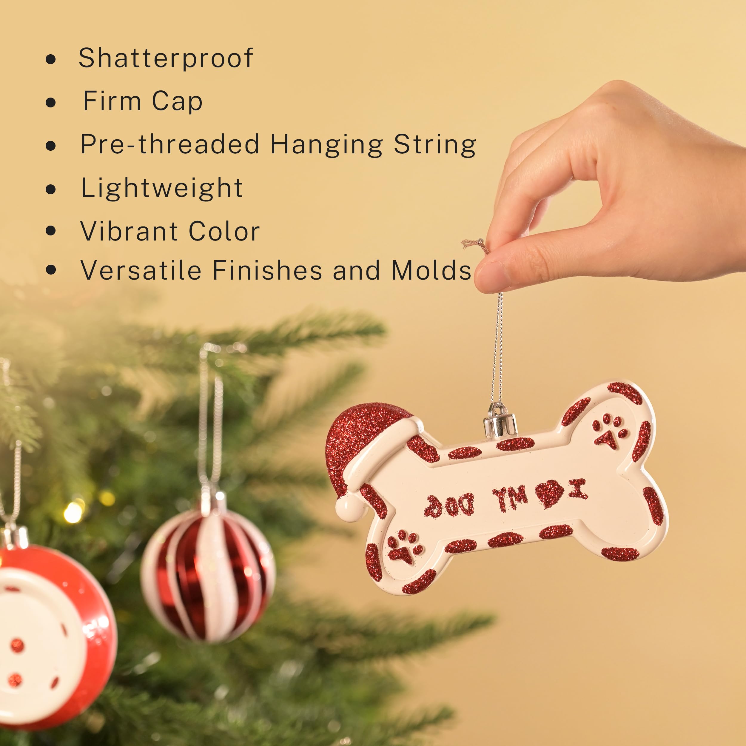 DecorbyHannah Adornos de Navidad, 40 unidades, decoraciones de árbol rojo y blanco, juego de bolas de Navidad inastillables con temática de cachorros, bolas decorativas colgantes a granel para