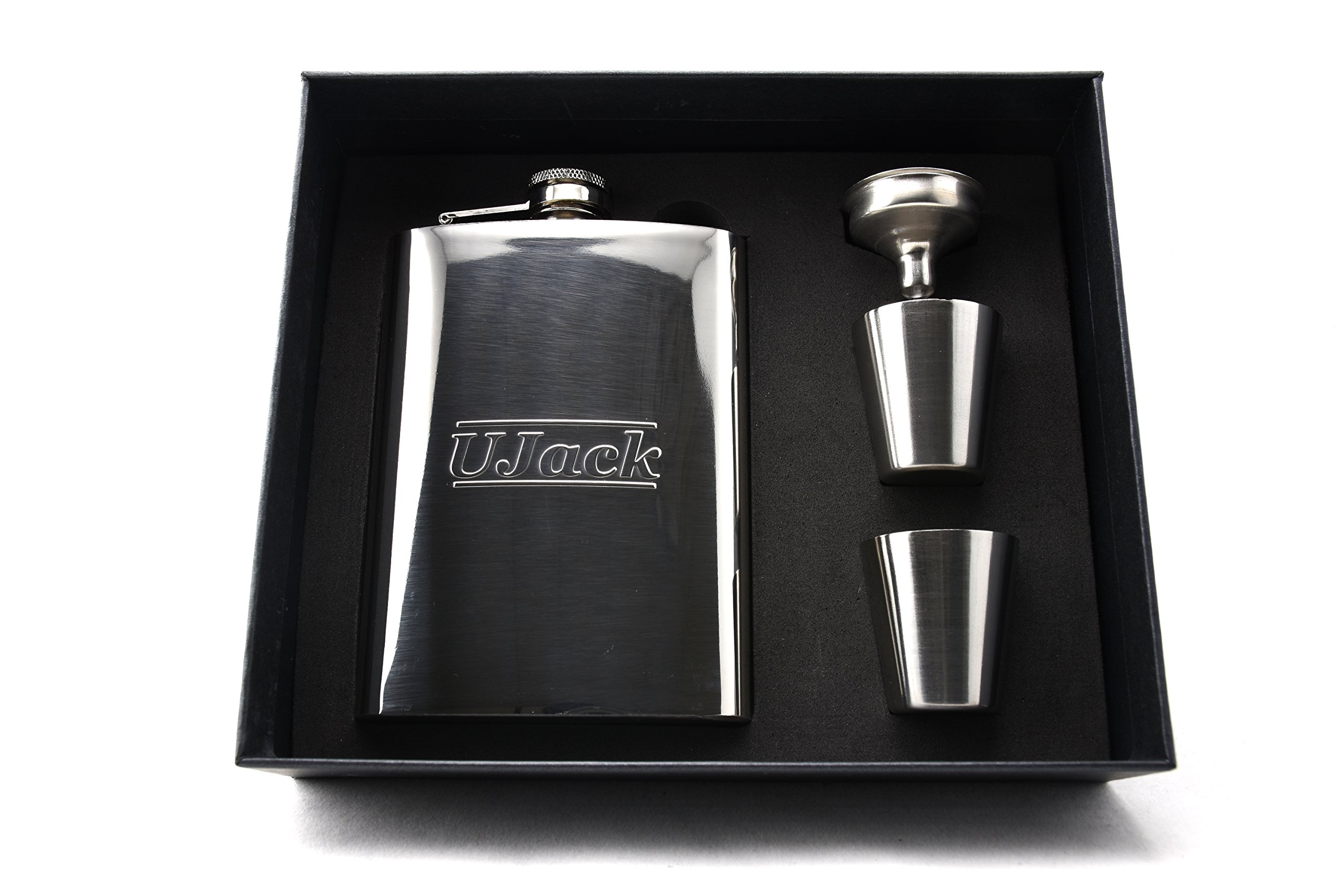 UJack（ユージャック） スキットル 304ステンレス製 ウイスキーボトル ヒップフラスク 日本正規品 (304ステンレス鏡面4点セット, 8oz)