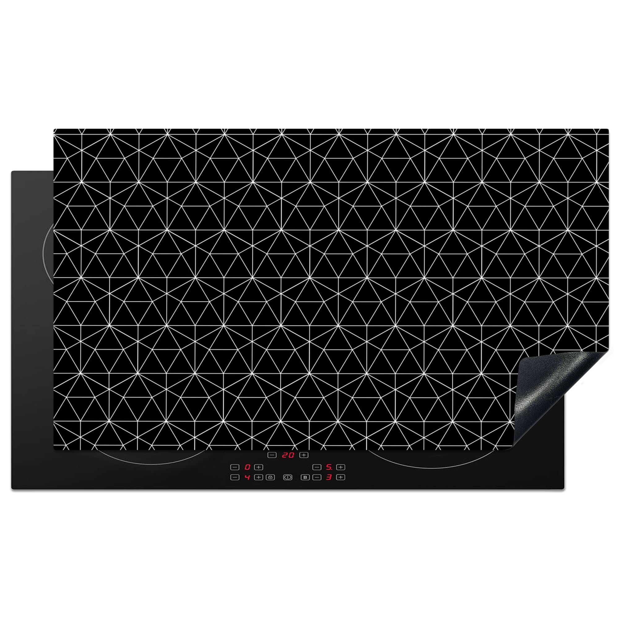 KitchenYeah© Induction Hob Protector Mat 20.5"x35.4" / 90x52 cm Stove Cap Top Cover Kitchen Cooker Covers for Electric Hobs Vinyl Geometric Print - Black - White