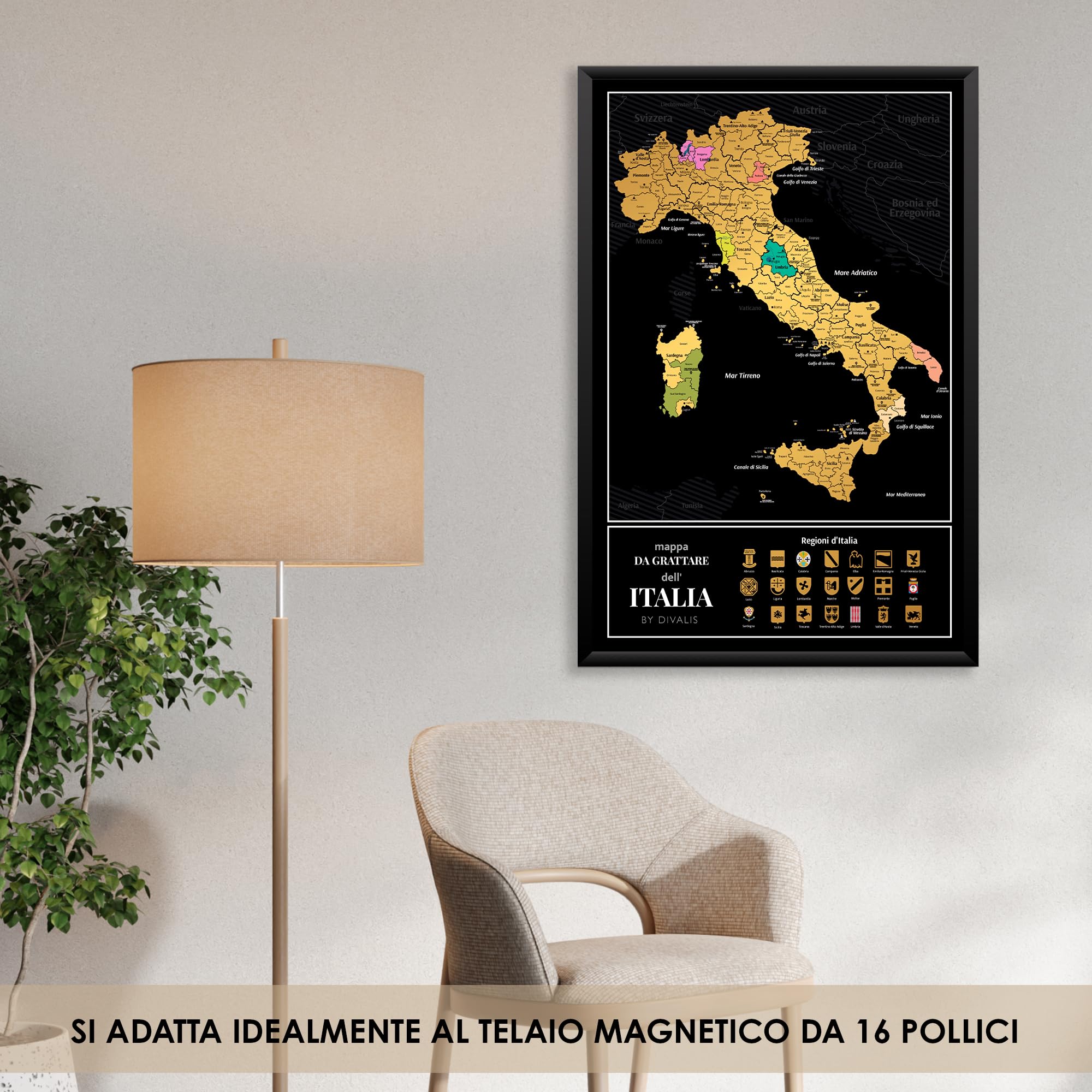 Divalis Mapa zdrapka Włochy - Duża mapa zdrapka Włochy - Scratch off Italy Map - Scratchable Poster