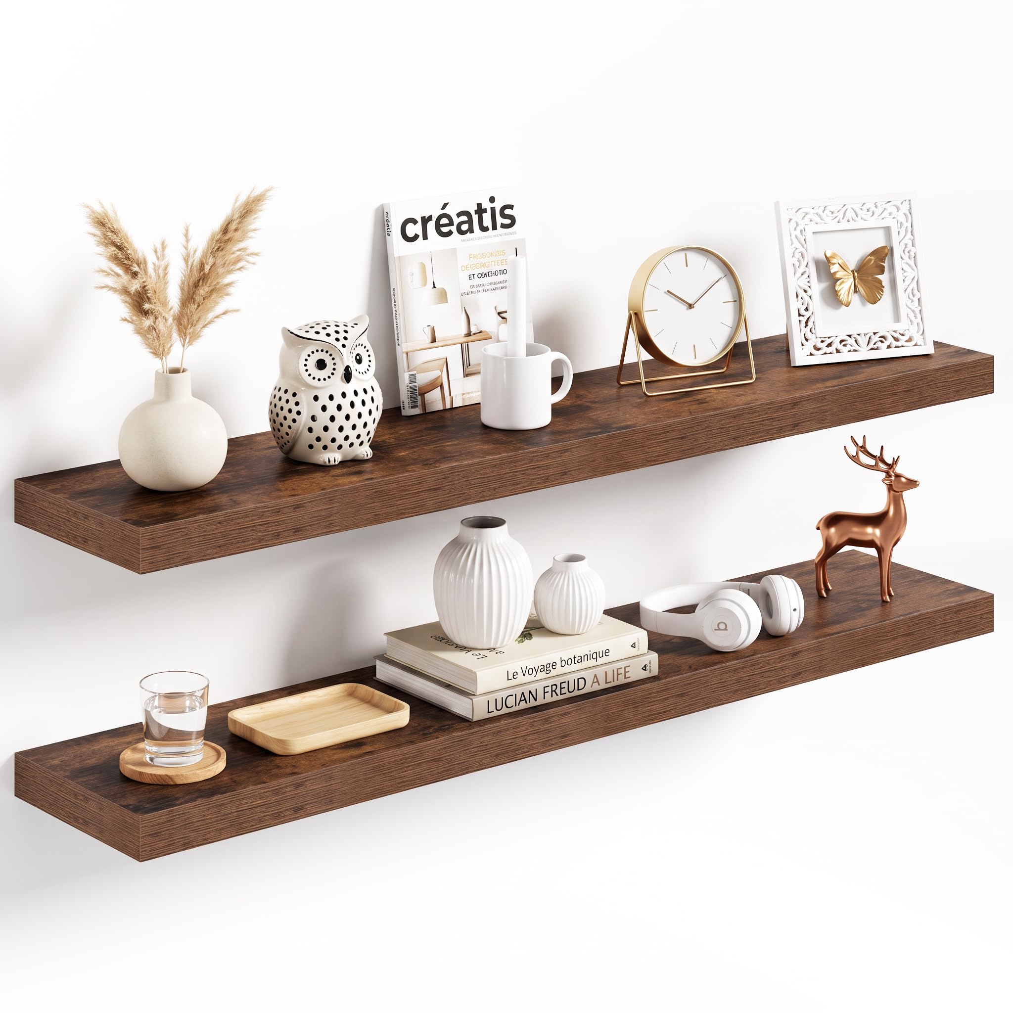 100x20cm Floating Shelves 2 Pack, Wall Mount Display Shelf, Rustic Brown