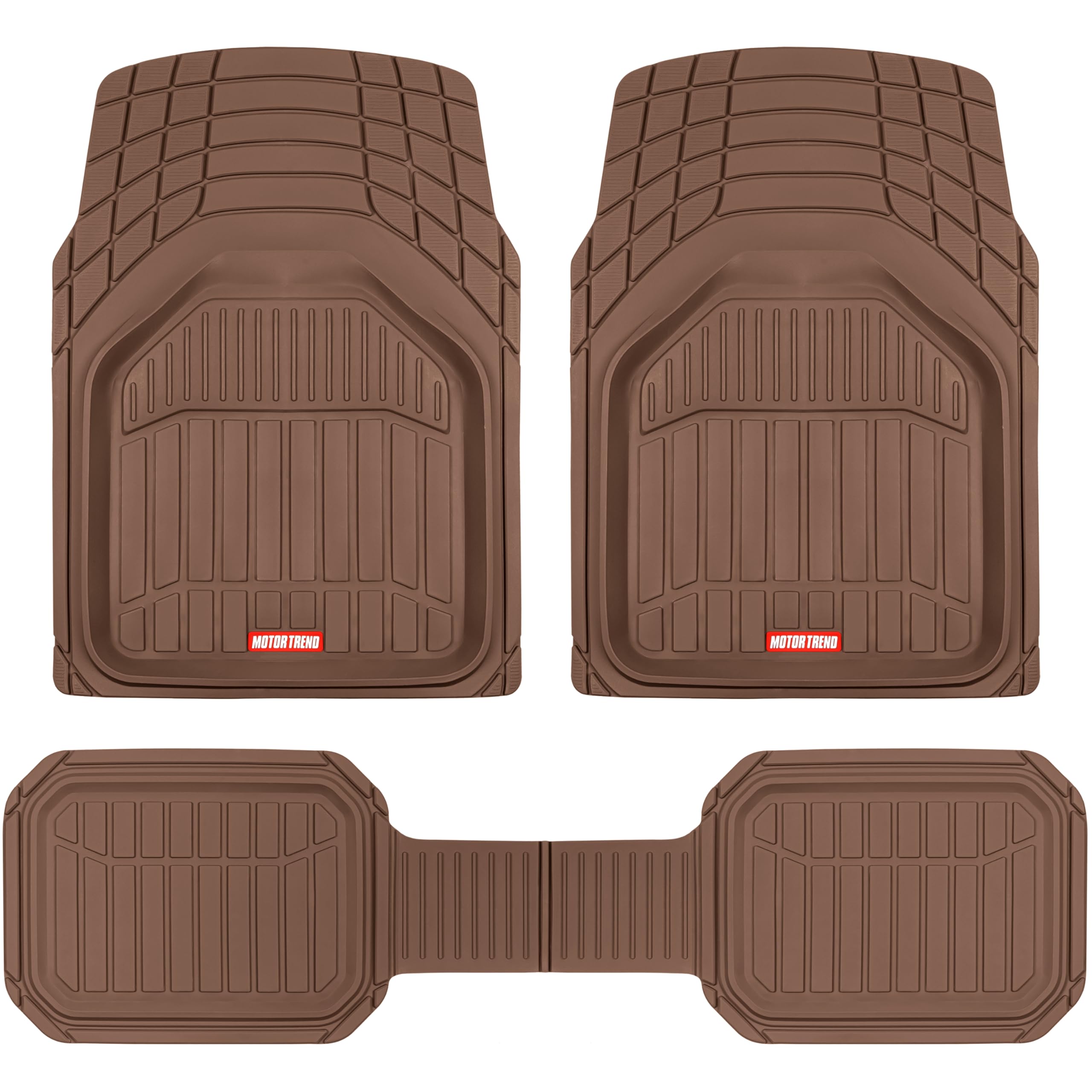 Motor Trend 943-BW FlexTough Defender Car Floor Mats -Next Generation Deep Dish Heavy Duty Contour Liners for Car SUV Truck & Van-All Weather Protection, Trim to Fit Most Vehicles (Brown)