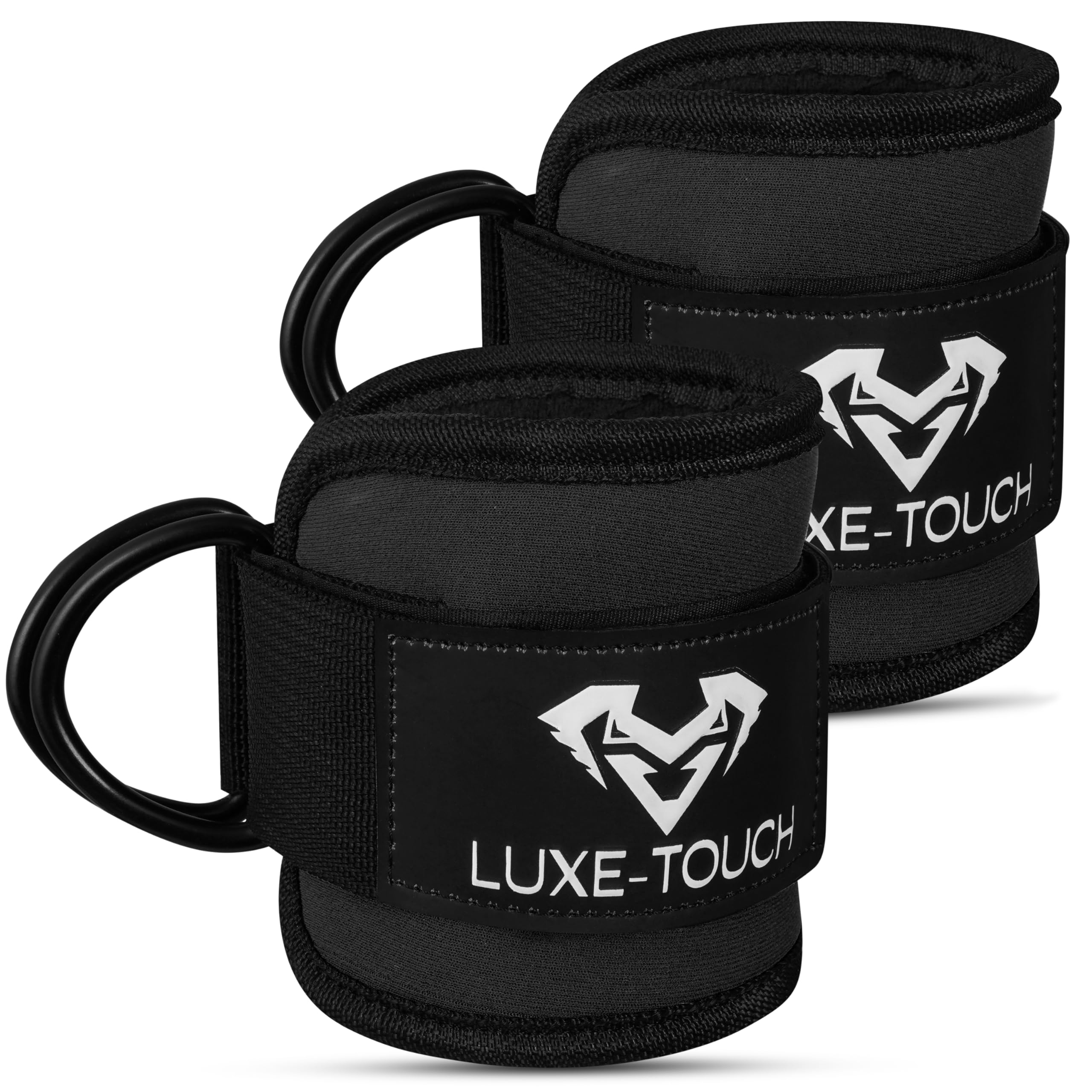 LUXE-TOUCH Ankle Straps For Cable Machine Kickbacks, Glute, Abs and HIPS Workouts, Lower Body Exercises, Neoprene Padding Fully Adjustable & Breathable Ankle Culf Strap FITS MEN & WOMEN (Black)