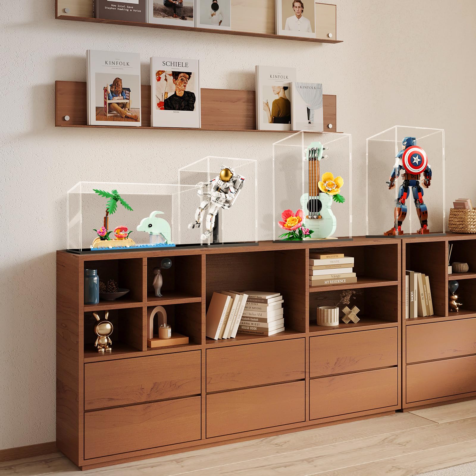 JUJOMAT Vitrine en acrylique transparente pour figurines d'action, jouets, objets de collection 17 x 17 x 17 cm