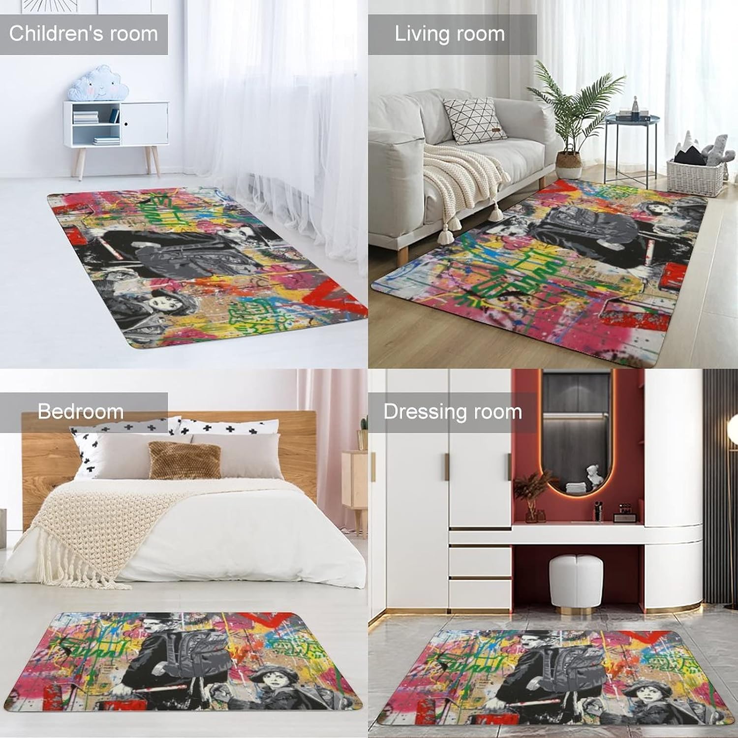 バンクシー ラグ カーペット 洗える ラグマット 滑り止め付 絨毯 防ダニ 抗菌 防臭 ふわふわ おしゃれ フランネルラグ 夏用 防
