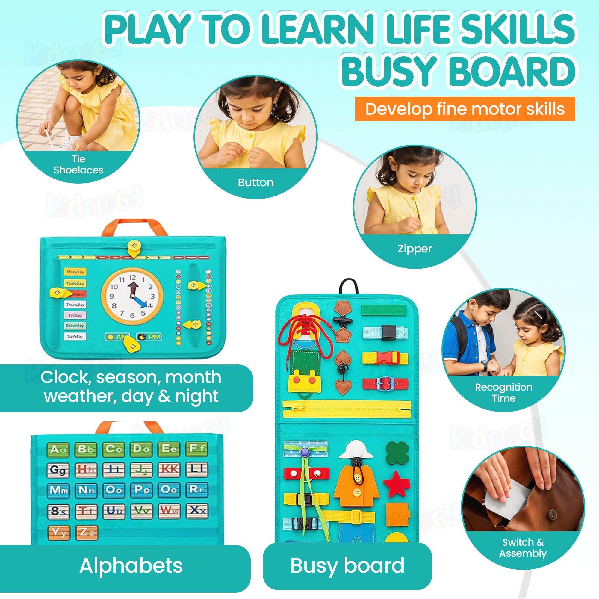 Kidology Montessori Busy Board Toy To Develop Basic Skills|Educational Sensory Board Travel Toys For Plane Car Aged 3+ Kids|Activity Parents-Kids Travelling Toys|Multicolor 2