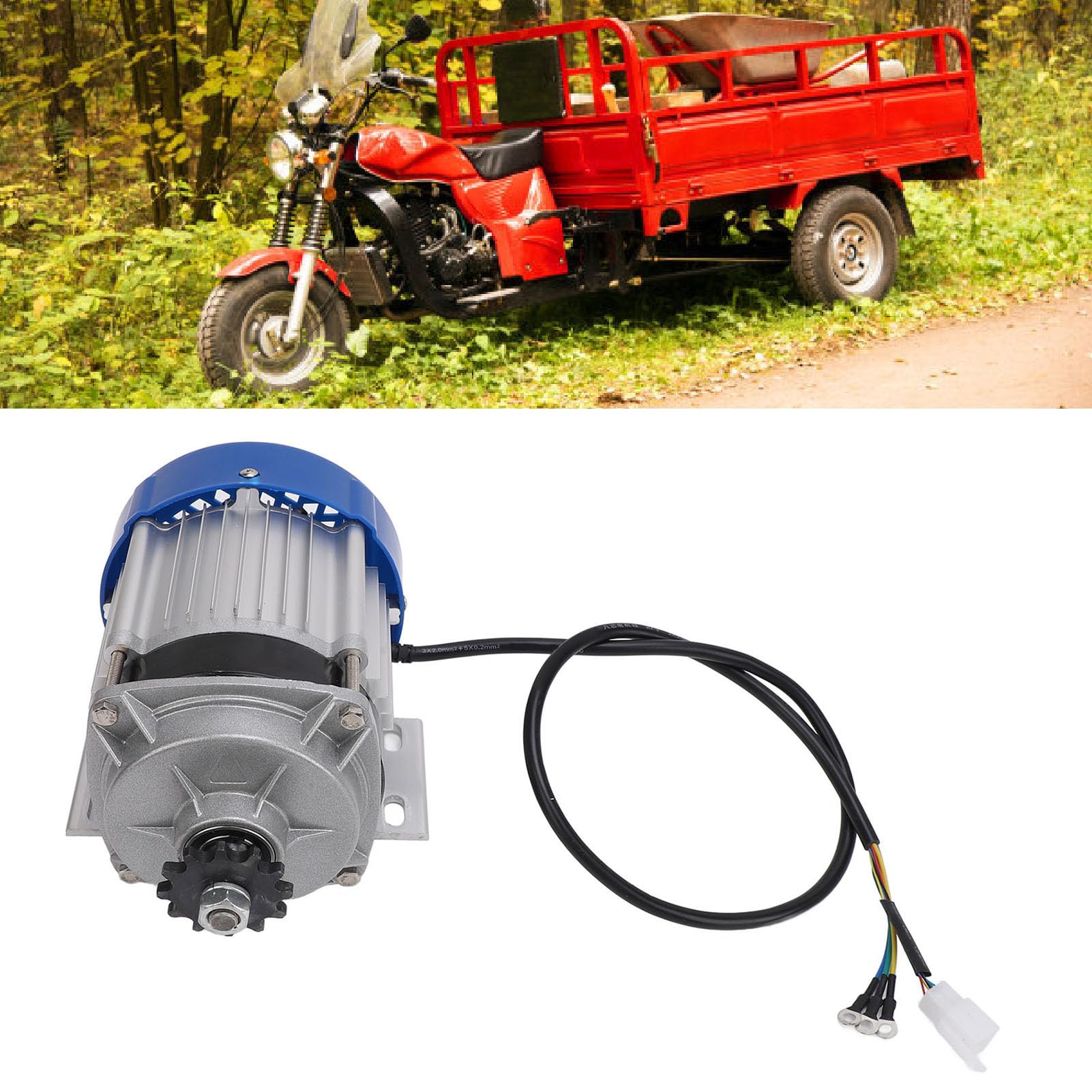 24V 500W elektrischer Dreirad-Bless-Motor, Permanentmagnet-Verzögerungsmotor, flexibles Aluminiumgehäuse mit 420-Typ-Kettenantrieb, 12-Zahn-Innenzahnrad für