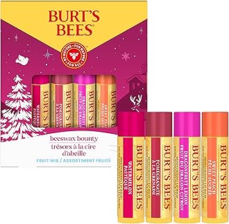 Christmas Gifts, 4 Lip Balms Stocking Stuffers Products, Beeswax Bounty Fruit Mix - Watermelon, Pomegranate, Dragonfruit Lemon & Sweet Peach (Pack of 4)