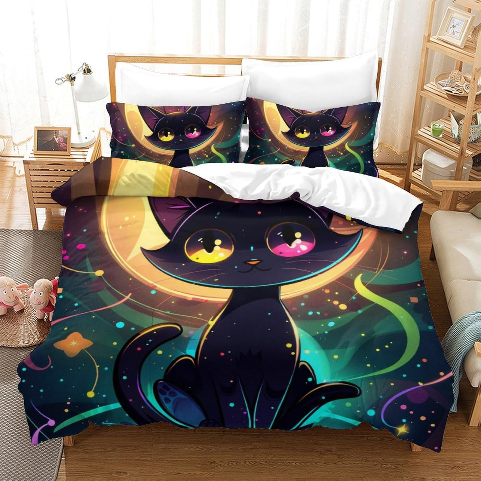 Impresas En 3D Gatos Juego De Ropa De Cama Infantil Microfibra Suave Funda Nórdica Fundas De Almohada 3 Piezas Cierre De Cremallera Double（200x200cm）