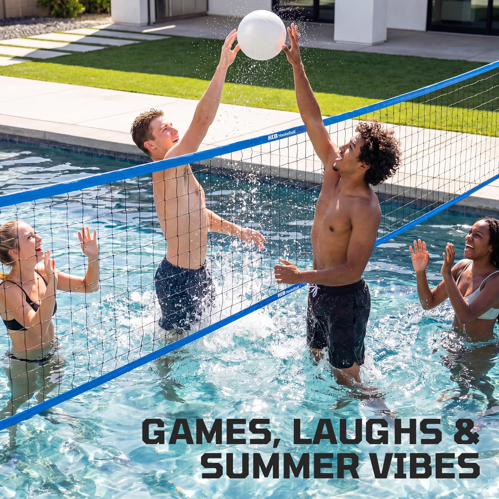 Haokelball Rete da pallavolo da piscina con luce, set da pallavolo da 4,5 a 9,5 m, lunghezza regolabile, rete da pallavolo per piscina con base ponderata, 2 palline da pallavolo Glow e pompa per