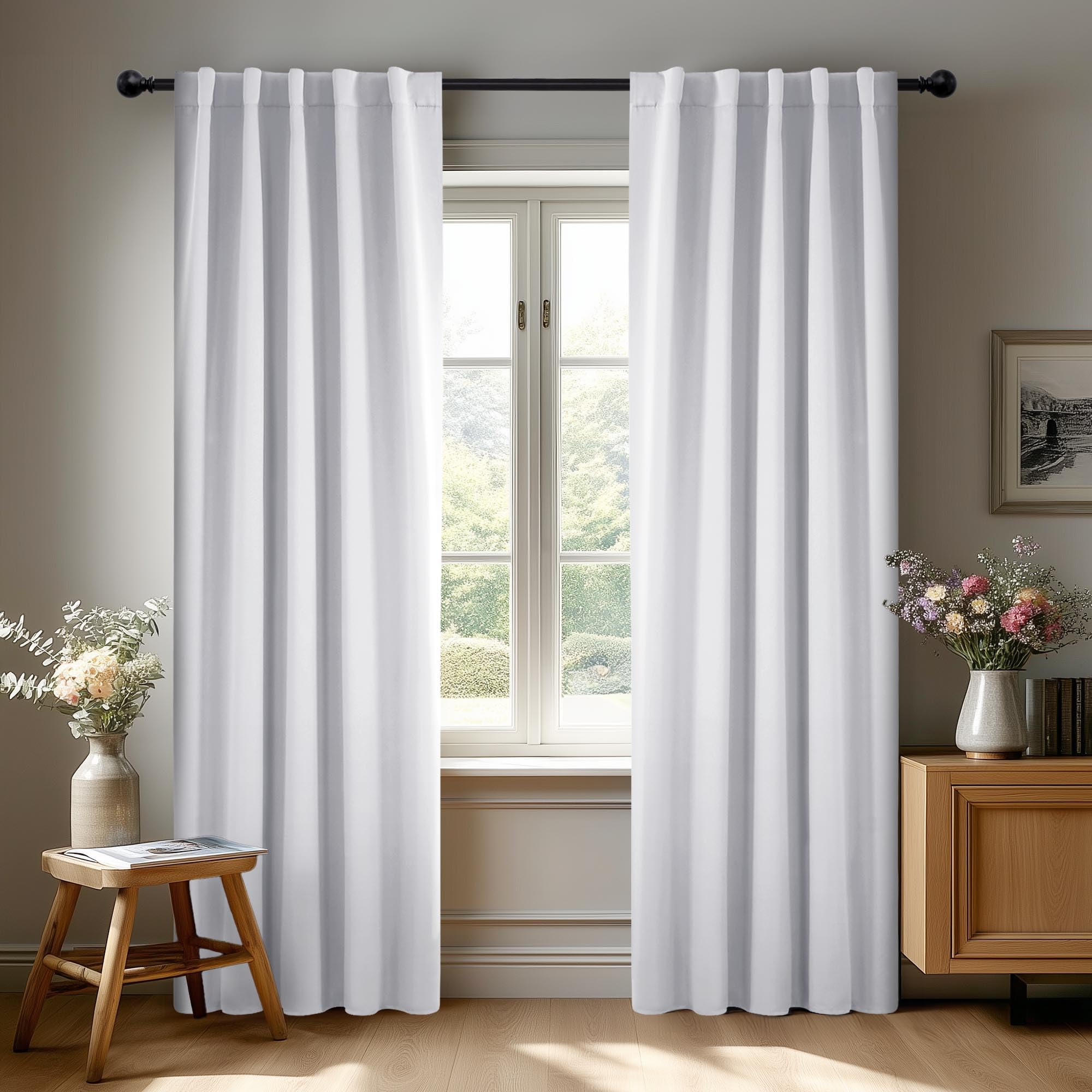 Deconovo Blackout Curtains – Room Darkening, Noise-Reducing, Thermal Insulated – Energy-Efficient Window Treatment for Bedroom, Living Room & Home Office – 2 Panels, Star White, 42W x 95L Inch