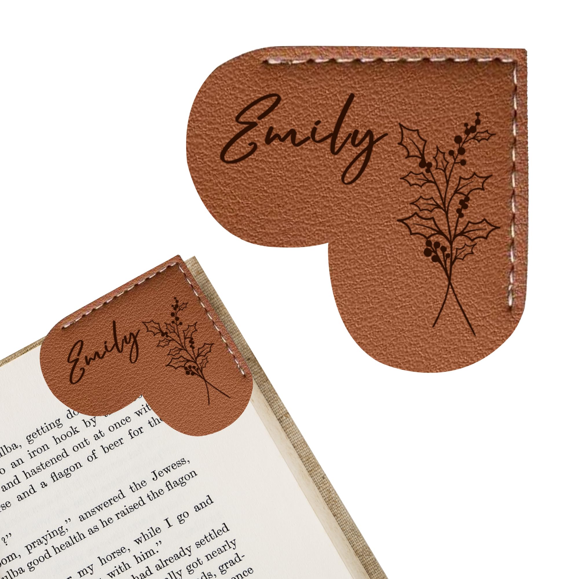 EDSG Personalised Heart Bookmark, Cute Corner Page Bookmarks Gifts for Women Men, Leather Engraved Book Marks Gifts for Birthday, Christmas, Graduation, Book Lovers, Teachers, Student (Brown)