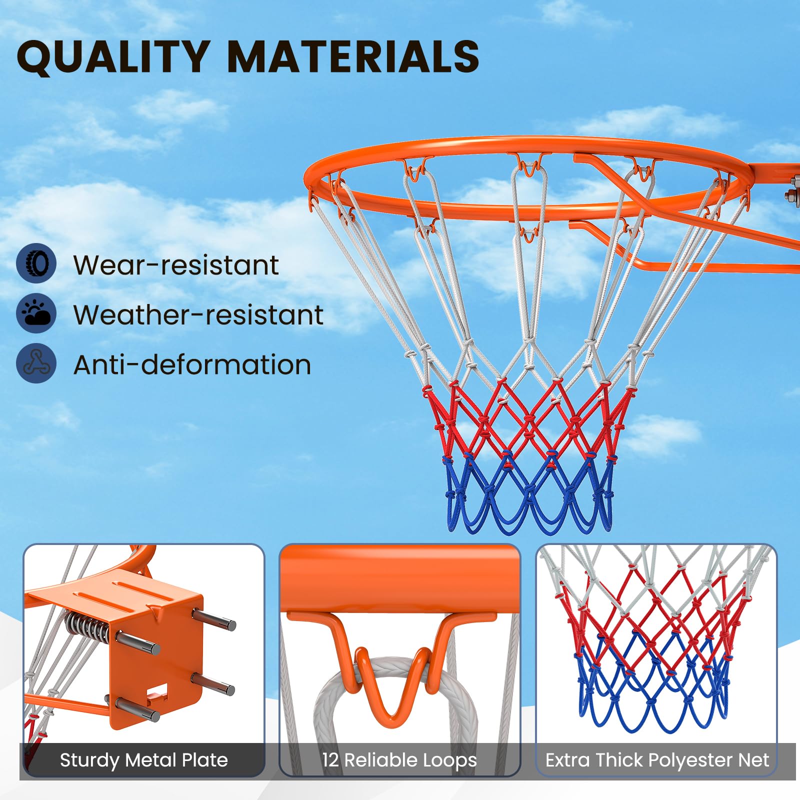 LIFEZEAL Ø45 cm Basketballkorb Wandmontage, Basketballring Solid/Hohl mit Wandhalterung & Netz, Basketballreifen Basketball Hoop für drinnen und draußen