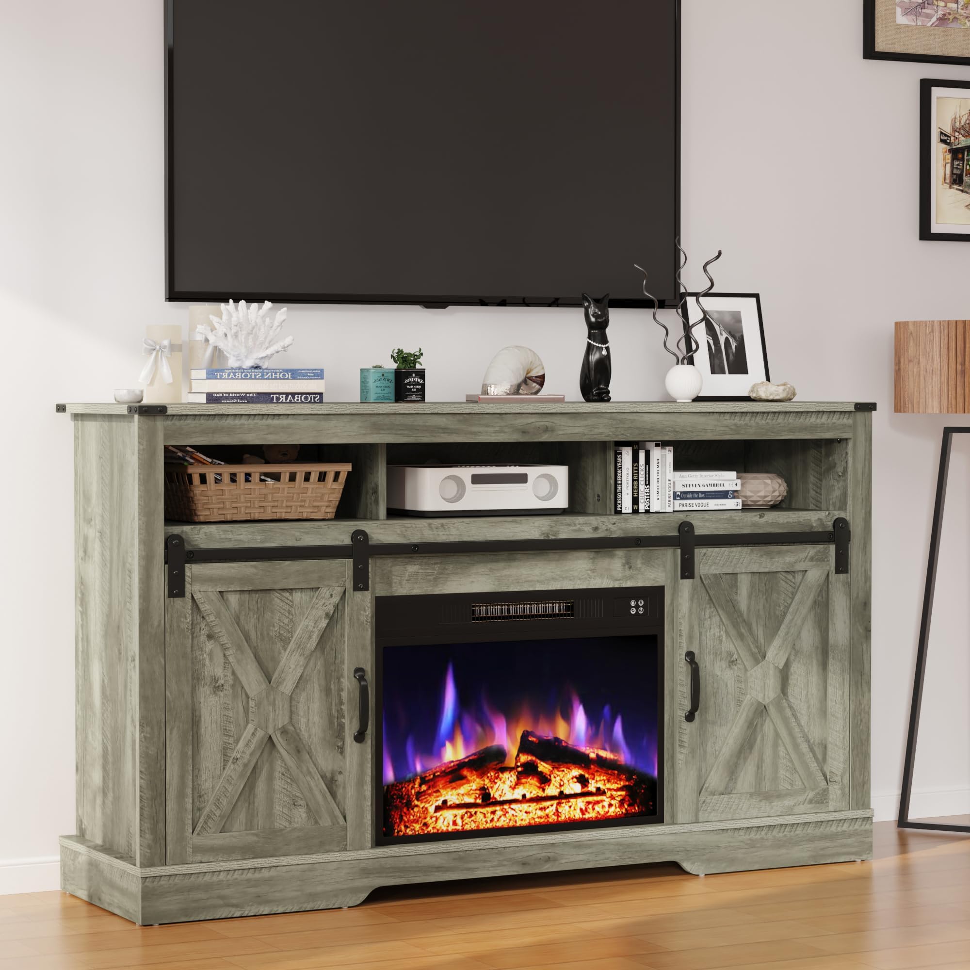 70" Farmhouse TV Stand with 40" Fireplace, Tall