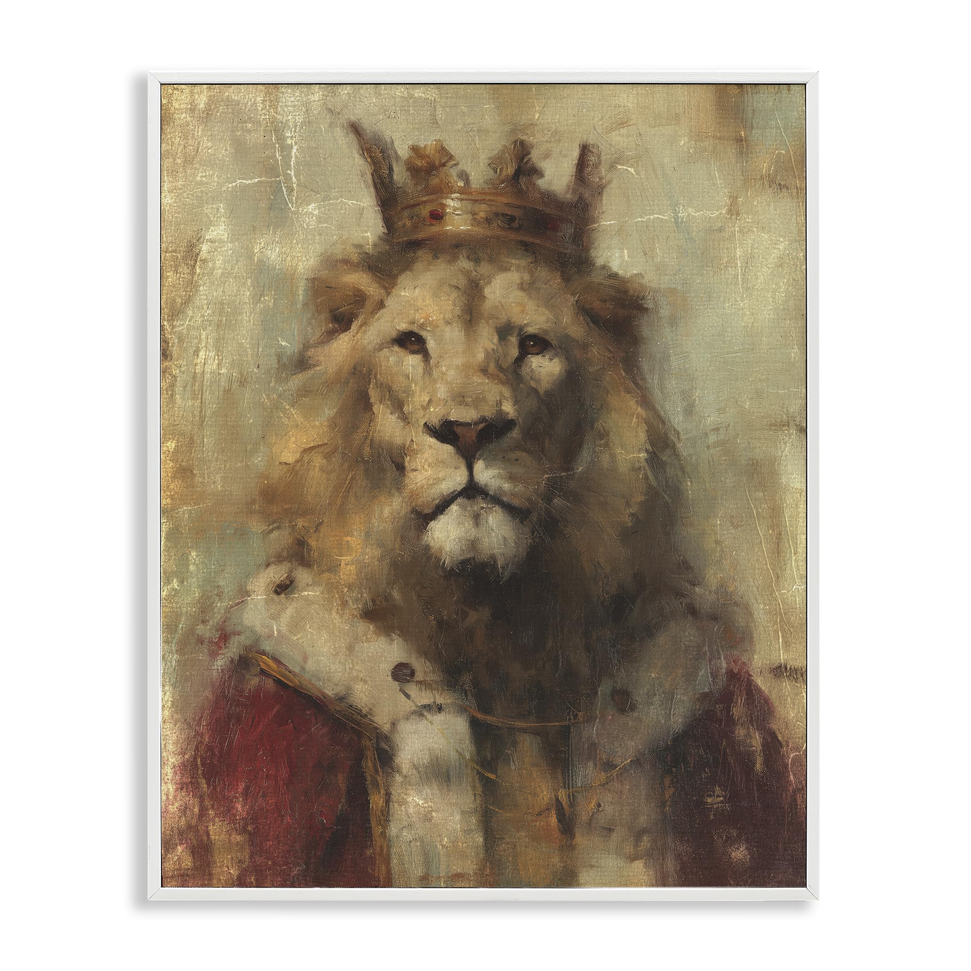 Stupell Industries Coastal White (Textured) 'Regal Lion Sovereign'| Framed Giclee Art