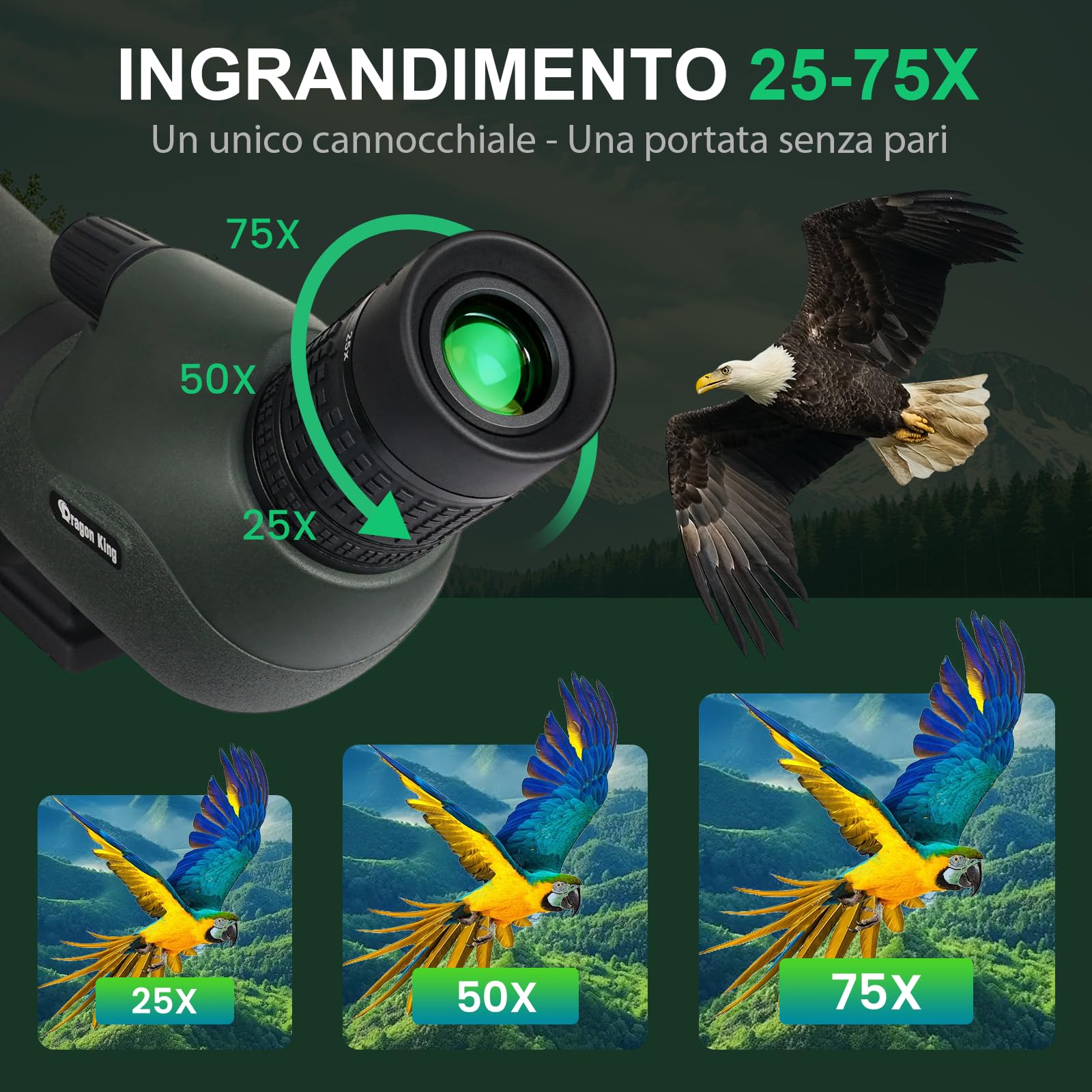 BIBIRE HD-Spektiv 25-75x80 Winkelspektiv mit Stativ und Smartphone-Adapter für Vogelbeobachtung Wildbeobachtung Jagd