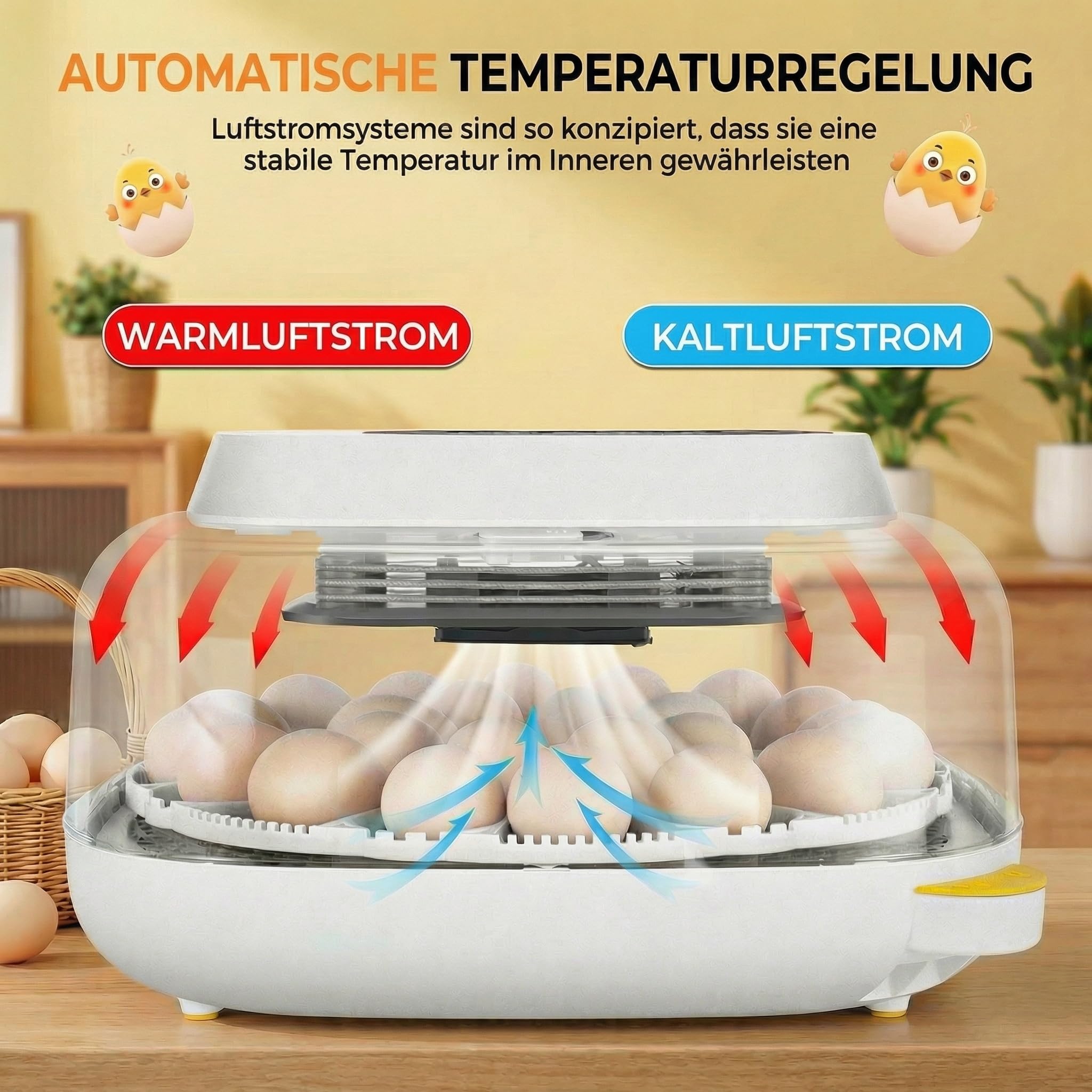Sailnovo 24-Eier-Inkubator – Vier Modi, Feuchtigkeitsanzeige, automatische Eierwendung und integrierte Schierlampe. Für Hühner-, Enten-, Wachteleier. Ideal für Zuhause, Bauernhof, Unterricht (Grau)